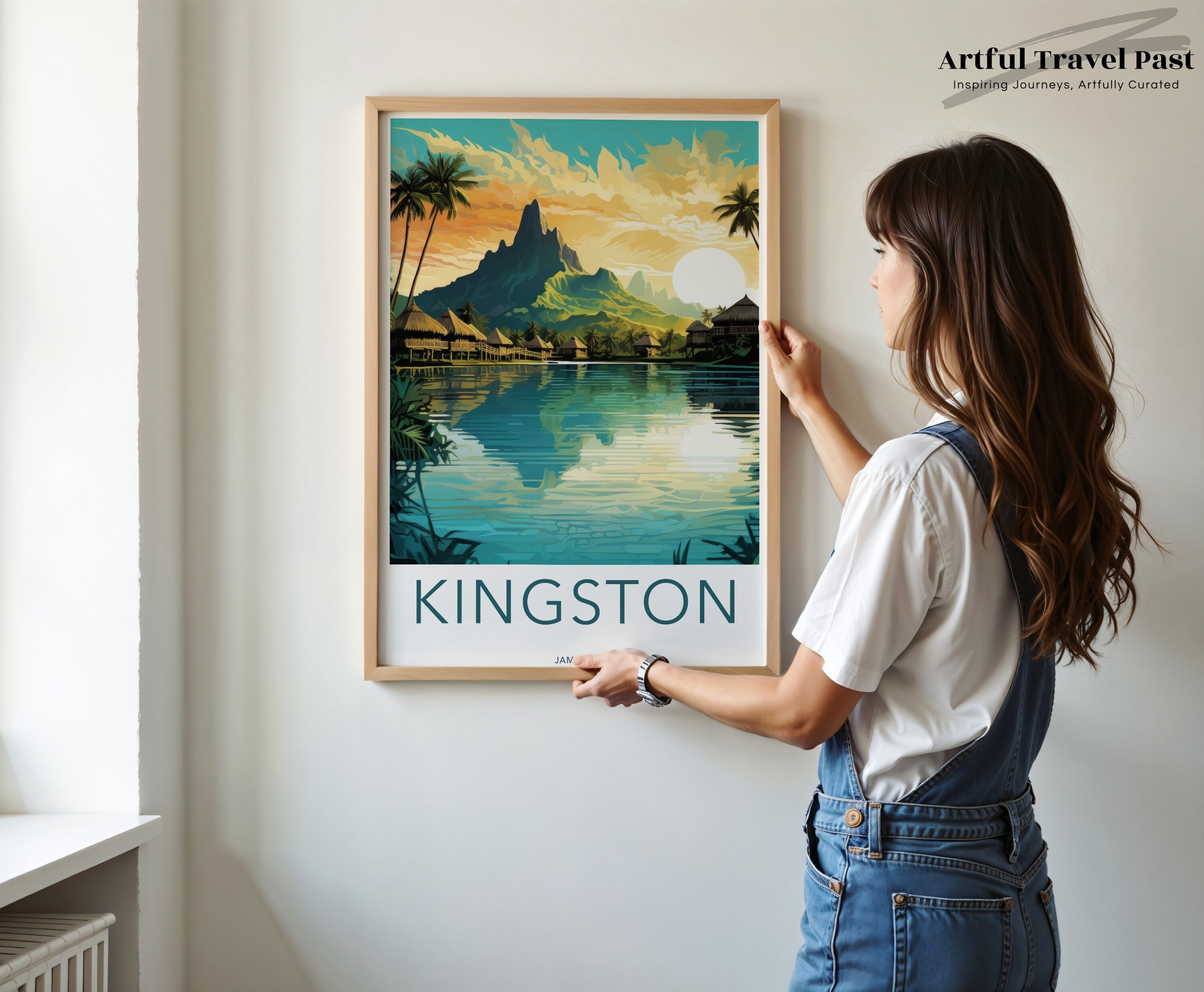 Tropical Kingston Wall Art, Jamaica Travel Poster, Coastal Print, Landscape Decor, Sunset Beach Scene, Mountain View, Island Getaway Art