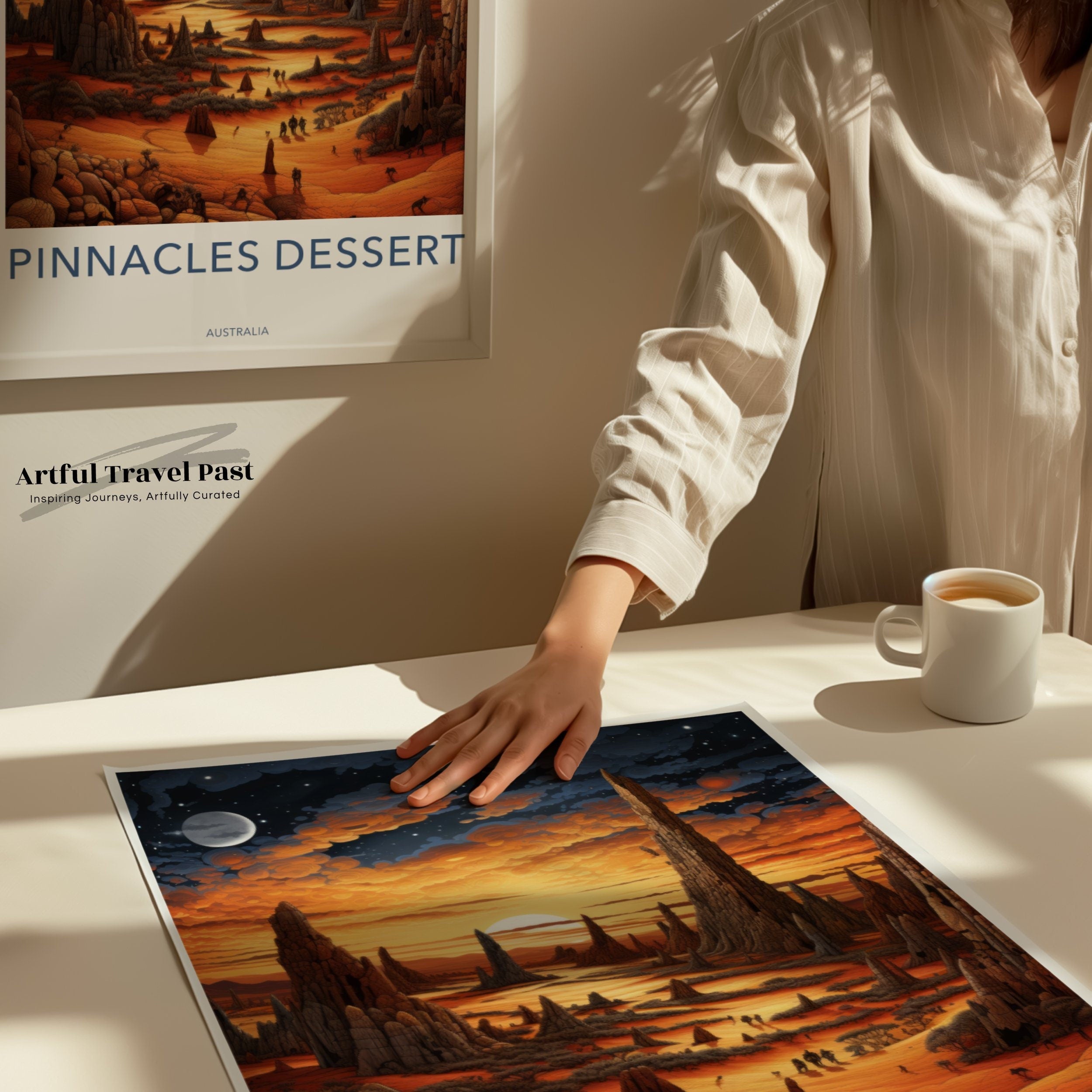 Pinnacles Dessert Wall Art, Moonlit Landscape Artwork, Desert Sunset Print, Unique Nature Poster, Australia Scenic Print