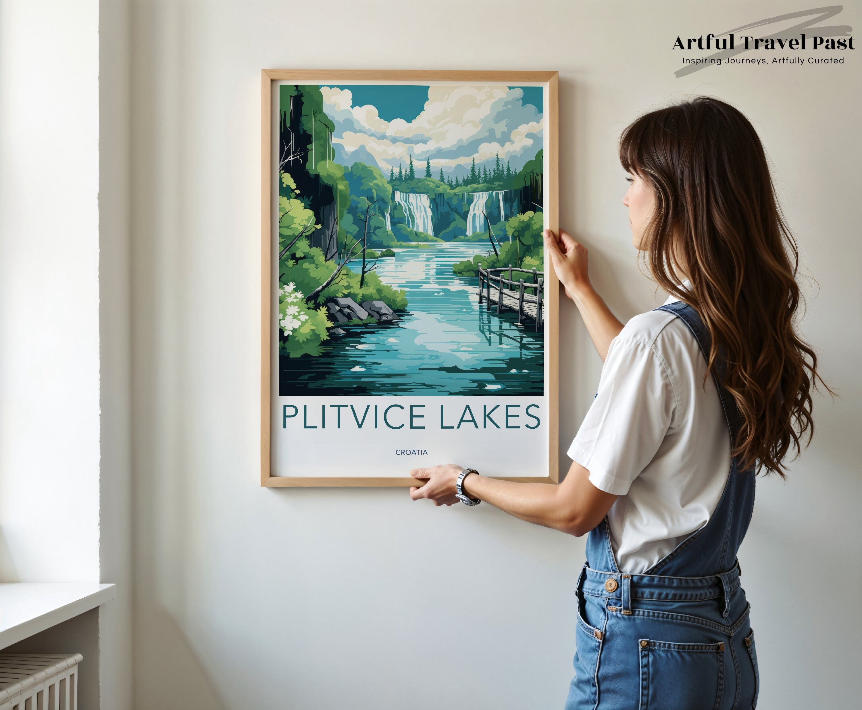 Plitvice Lakes Croatia Wall Art Print Nature Landscape Poster Scenic Illustration Waterfall View Travel Decor Gift