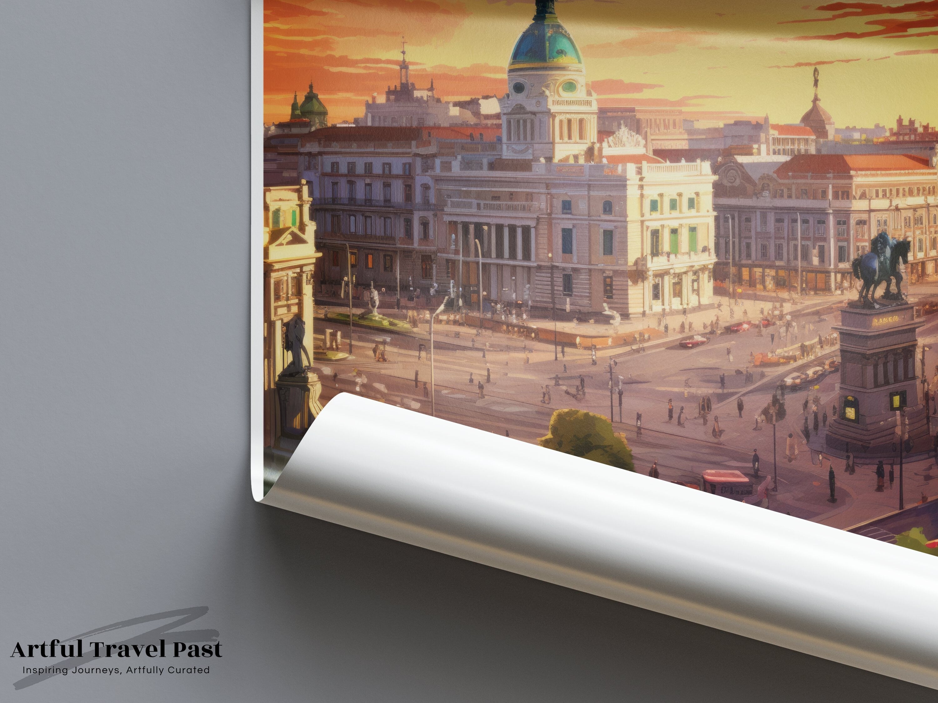 Madrid Wall Art Print, Spain Cityscape Poster, Sunset City View, Historical Architecture Decor, Vibrant Urban Landscape