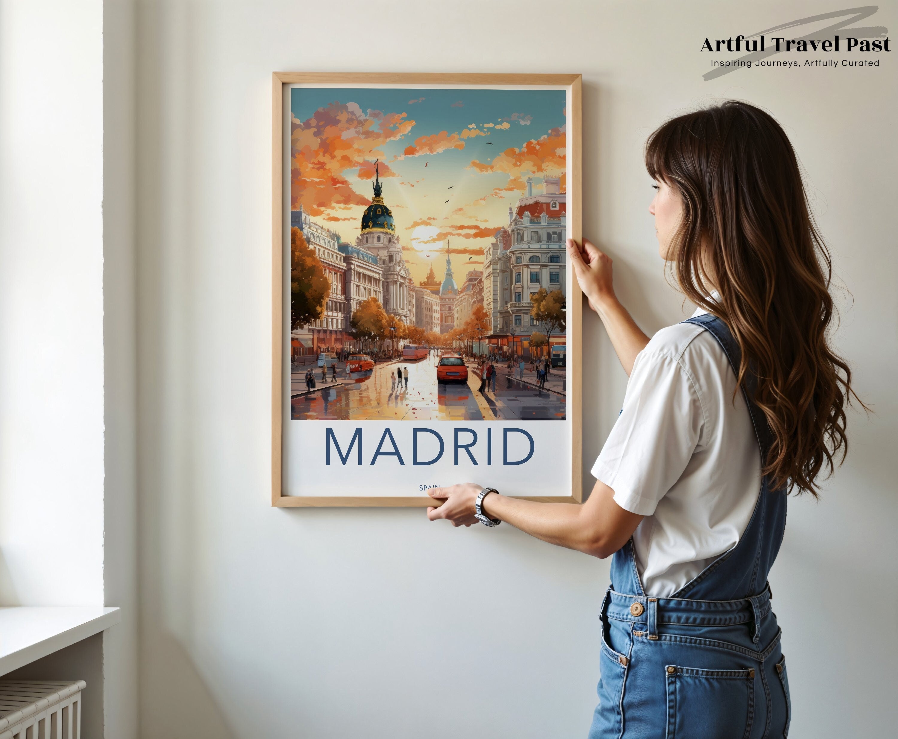 Madrid Spain Skyline Wall Art, Madrid Cityscape Print, Sunset Urban Art, Madrid Street Scene Poster, Travel Wall Decor