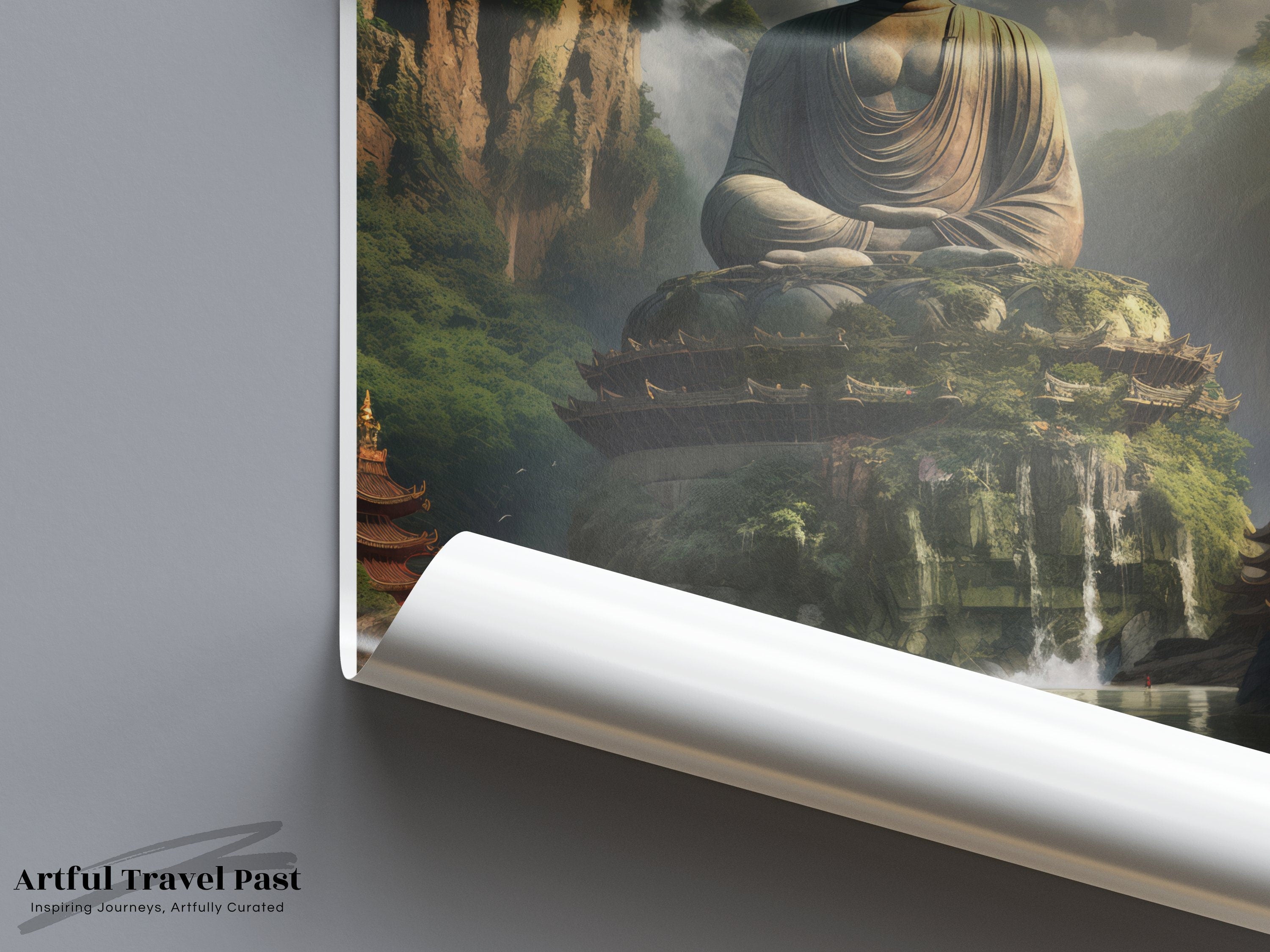 Leshan Wall Art Print, Tranquil Buddha Scenic Poster, Serene Chinese Landmark Decor, Large Zen Buddhist Statue Picture