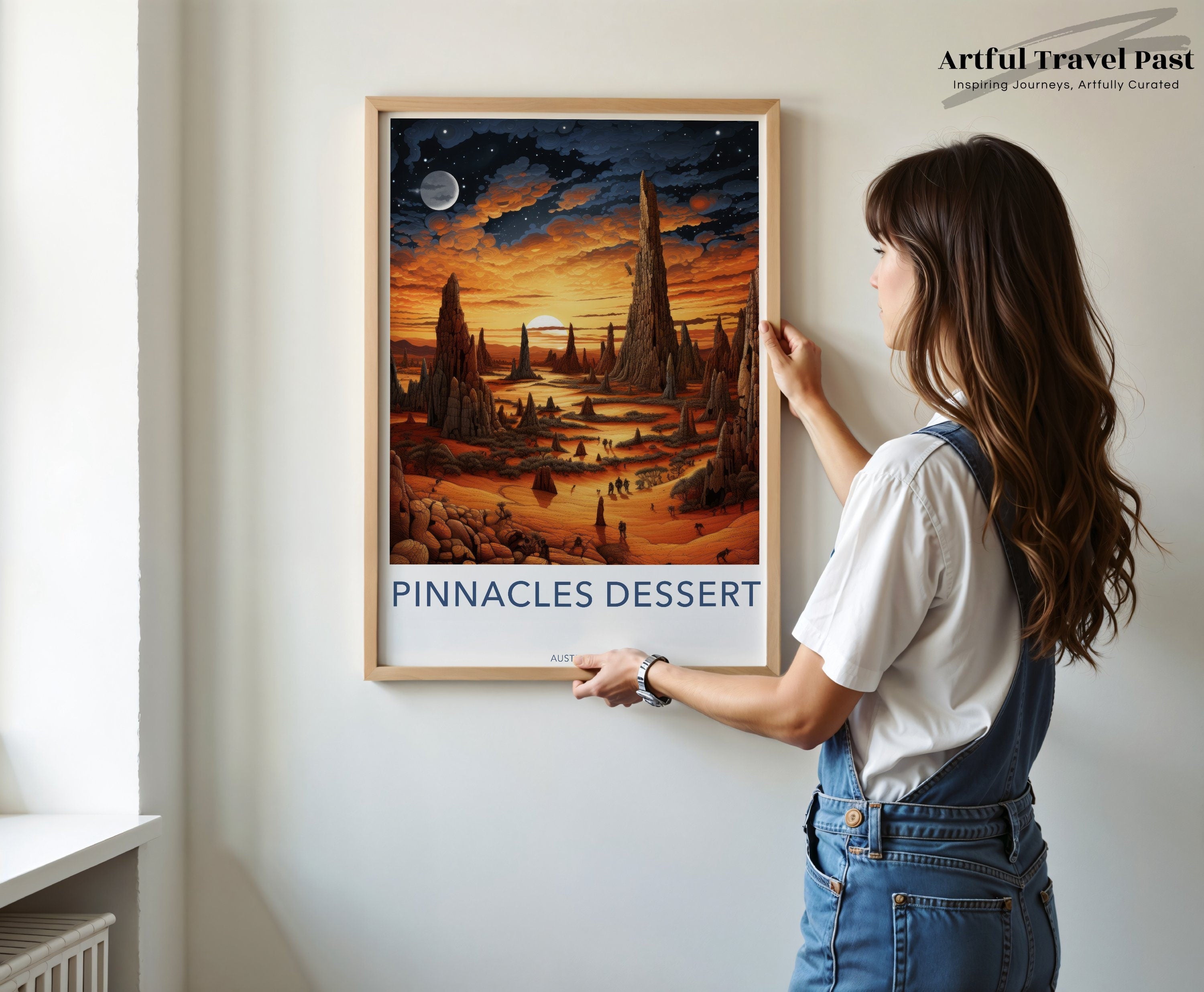 Pinnacles Dessert Wall Art, Moonlit Landscape Artwork, Desert Sunset Print, Unique Nature Poster, Australia Scenic Print