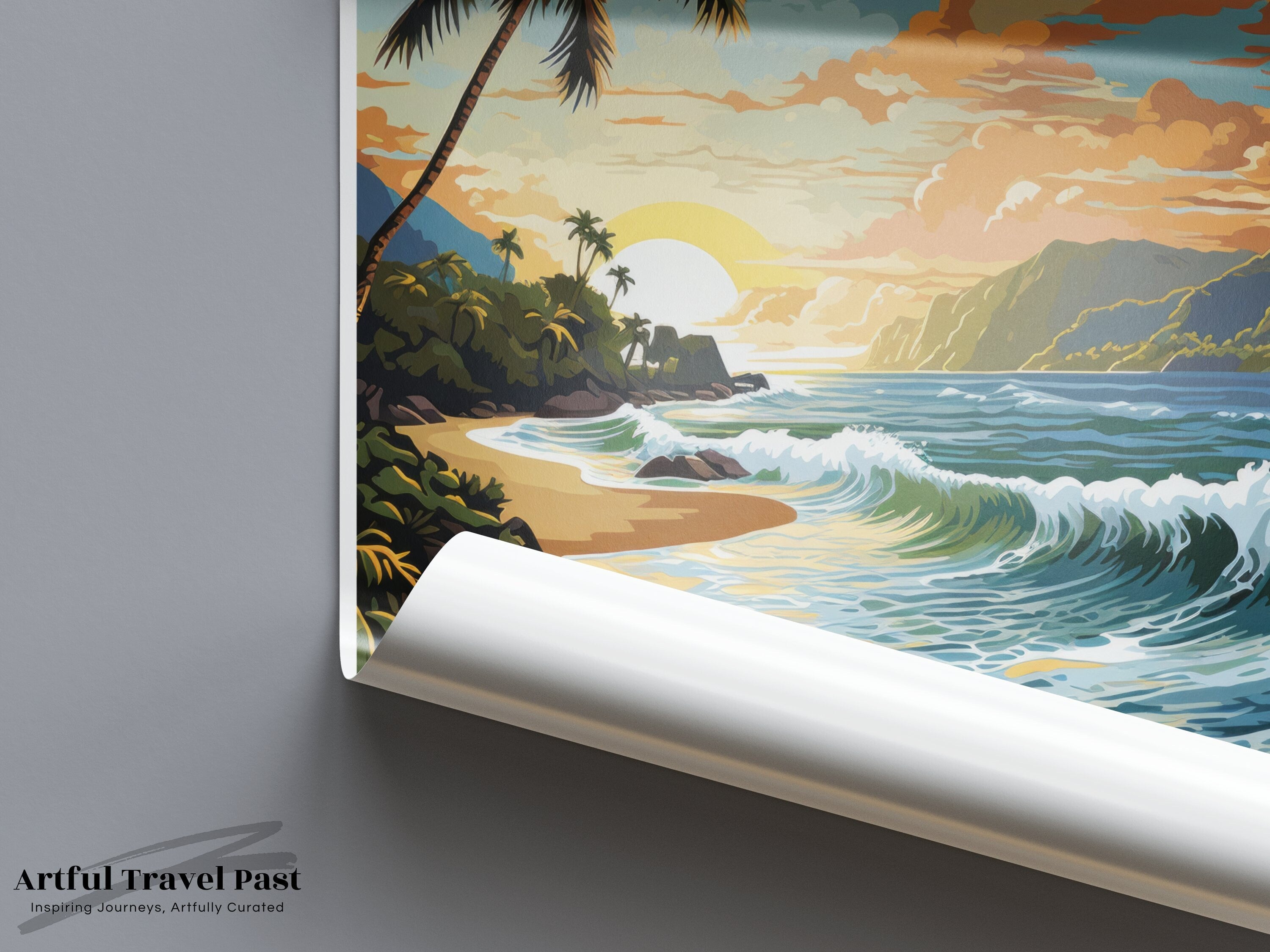 Maracas Bay Wall Art, Trinidad and Tobago Beach Poster, Tropical Sunset Print, Coastal Decor, Caribbean Landscape Art