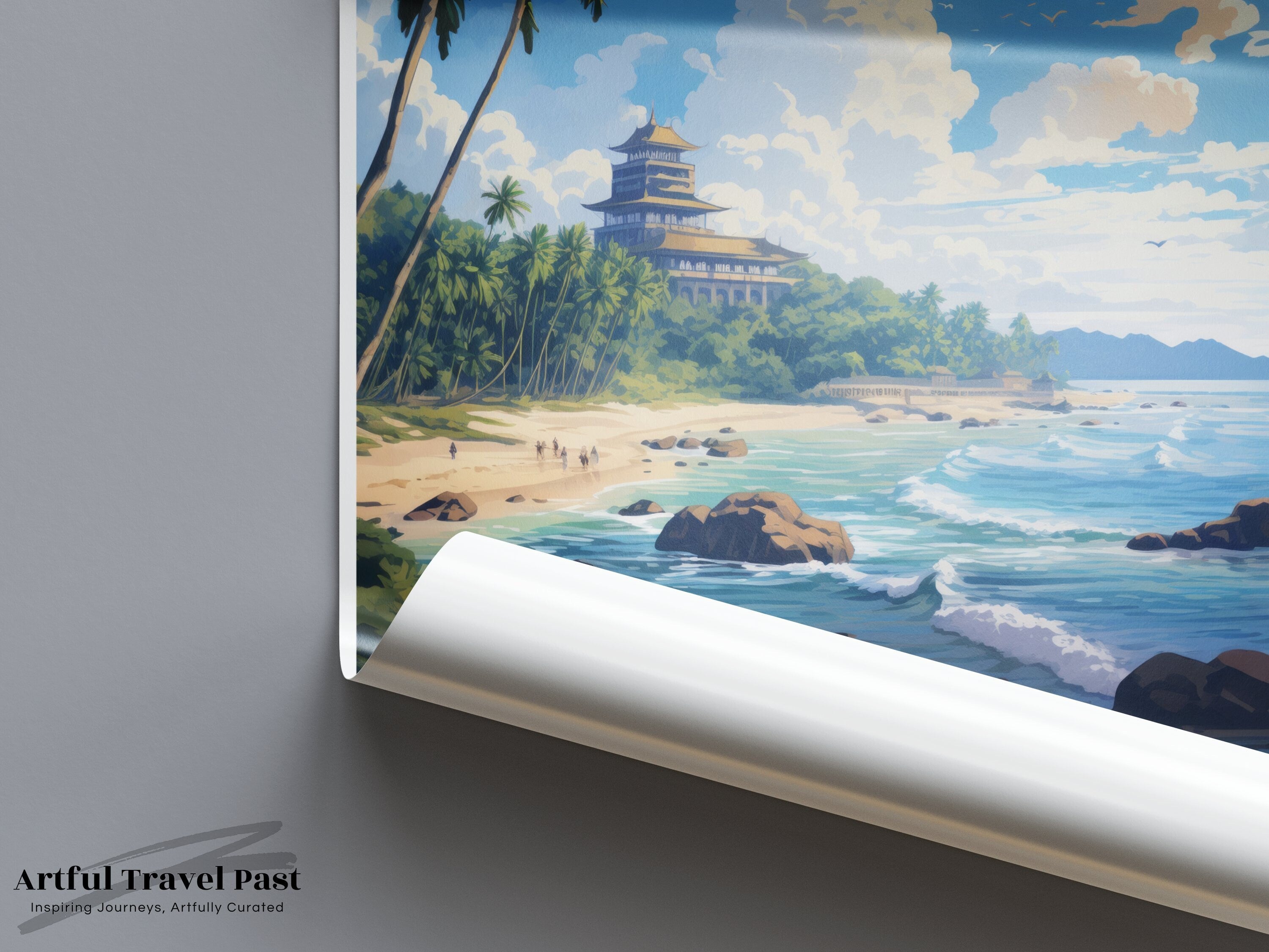 Unawatuna Wall Art Print, Sri Lanka Beach Landscape, Coastal Canvas Art, Tropical Home Decor, Oceanview Artwork, Travel Poster