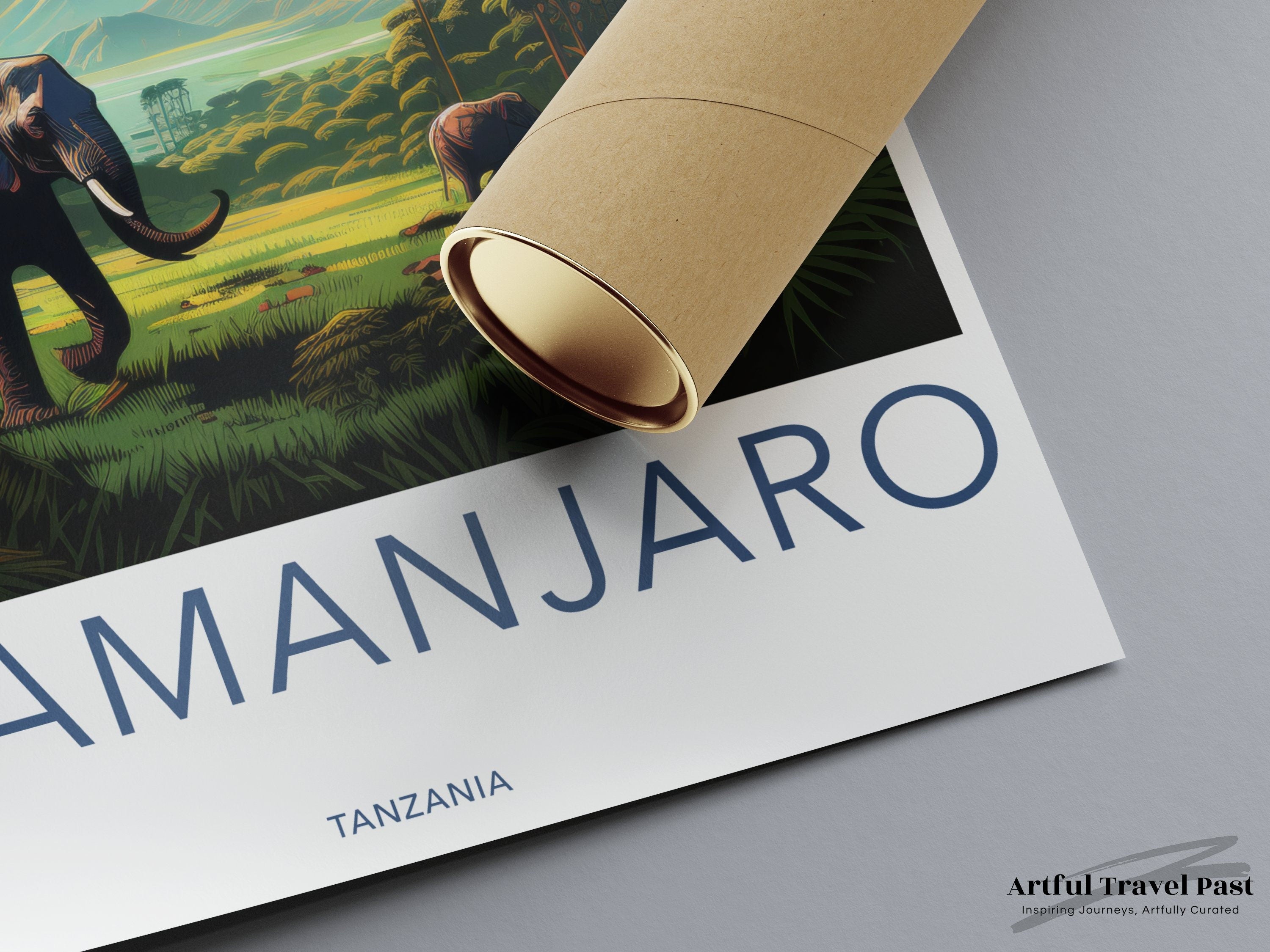 Kilimanjaro Wall Art Print, Tanzania Mountain Landscape Art, African Nature Decor, Elephant Wildlife Poster, Adventure Home Decor