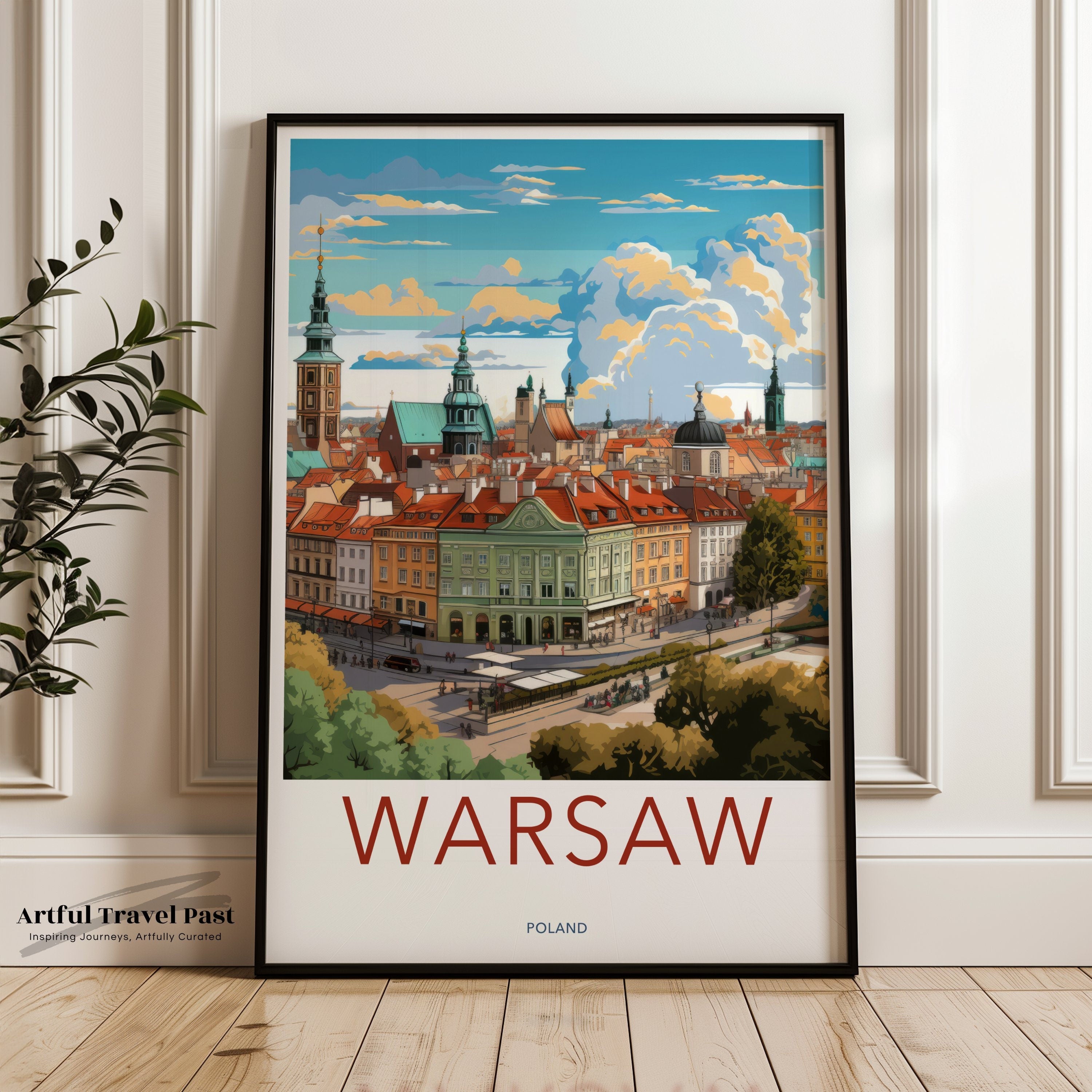 Warsaw Poland Cityscape Wall Art, Vintage Travel Poster, European Decor, Retro Style Print, Home and Office Decor