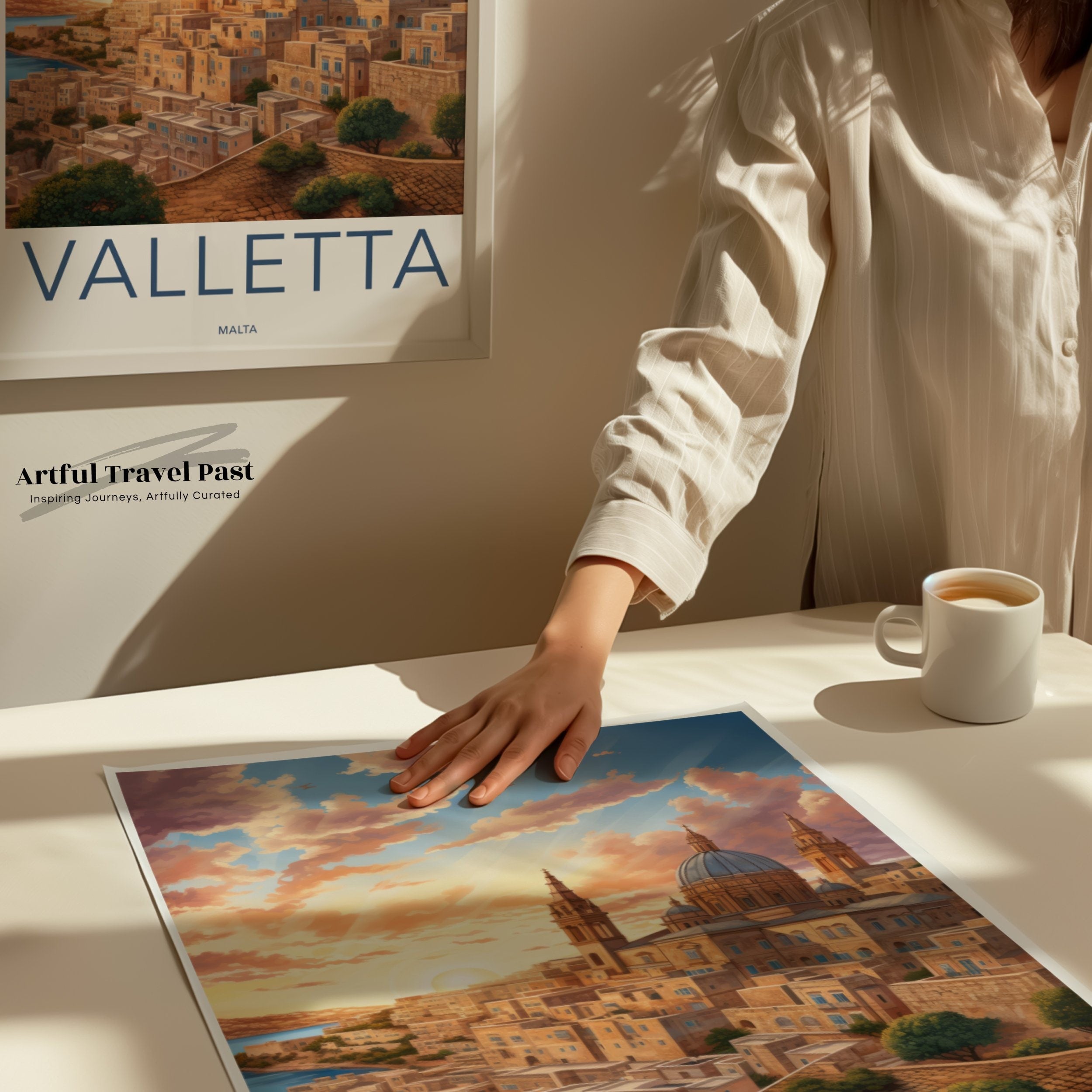 Valletta Malta Travel Poster, Vintage Wall Art, Retro Cityscape Print, Mediterranean Architecture, Scenic Sunset Artwork