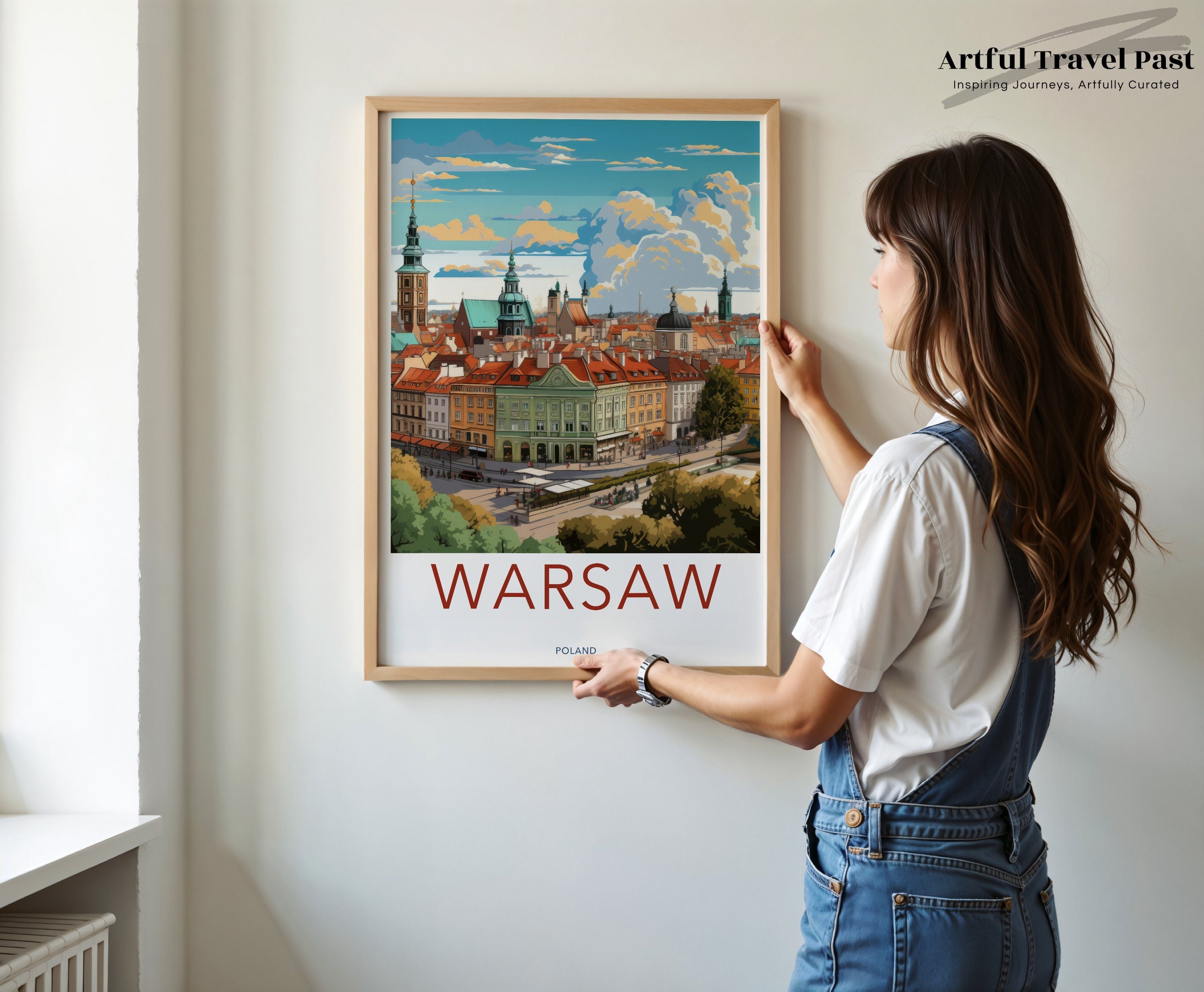 Warsaw Poland Cityscape Wall Art, Vintage Travel Poster, European Decor, Retro Style Print, Home and Office Decor