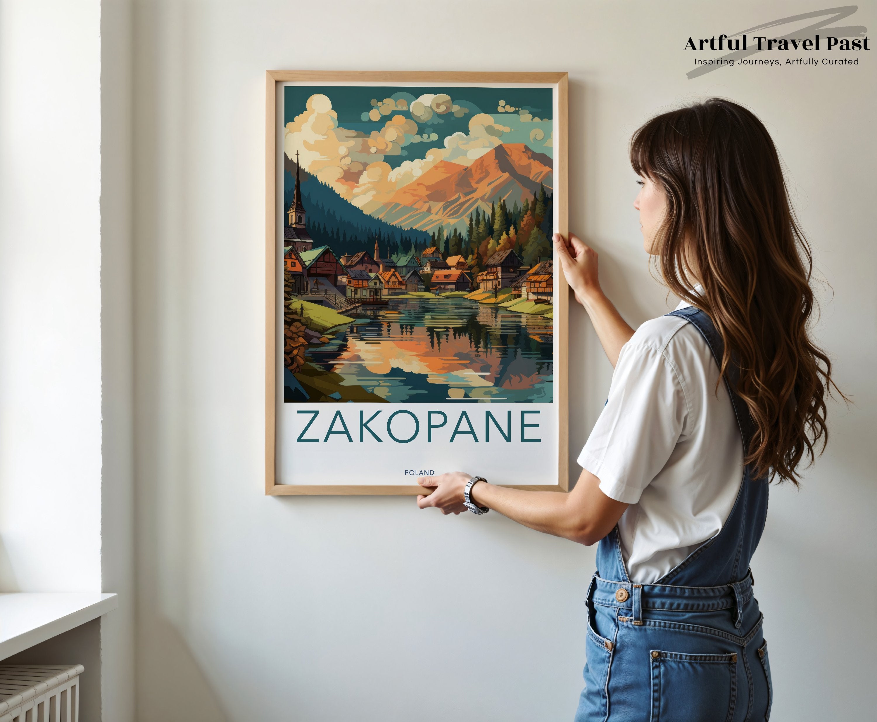 Zakopane Wall Art, Vintage Travel Poster, Mountain Village Print, Scenic Lake Artwork, Nordic Town Decor, Landscape Illustration