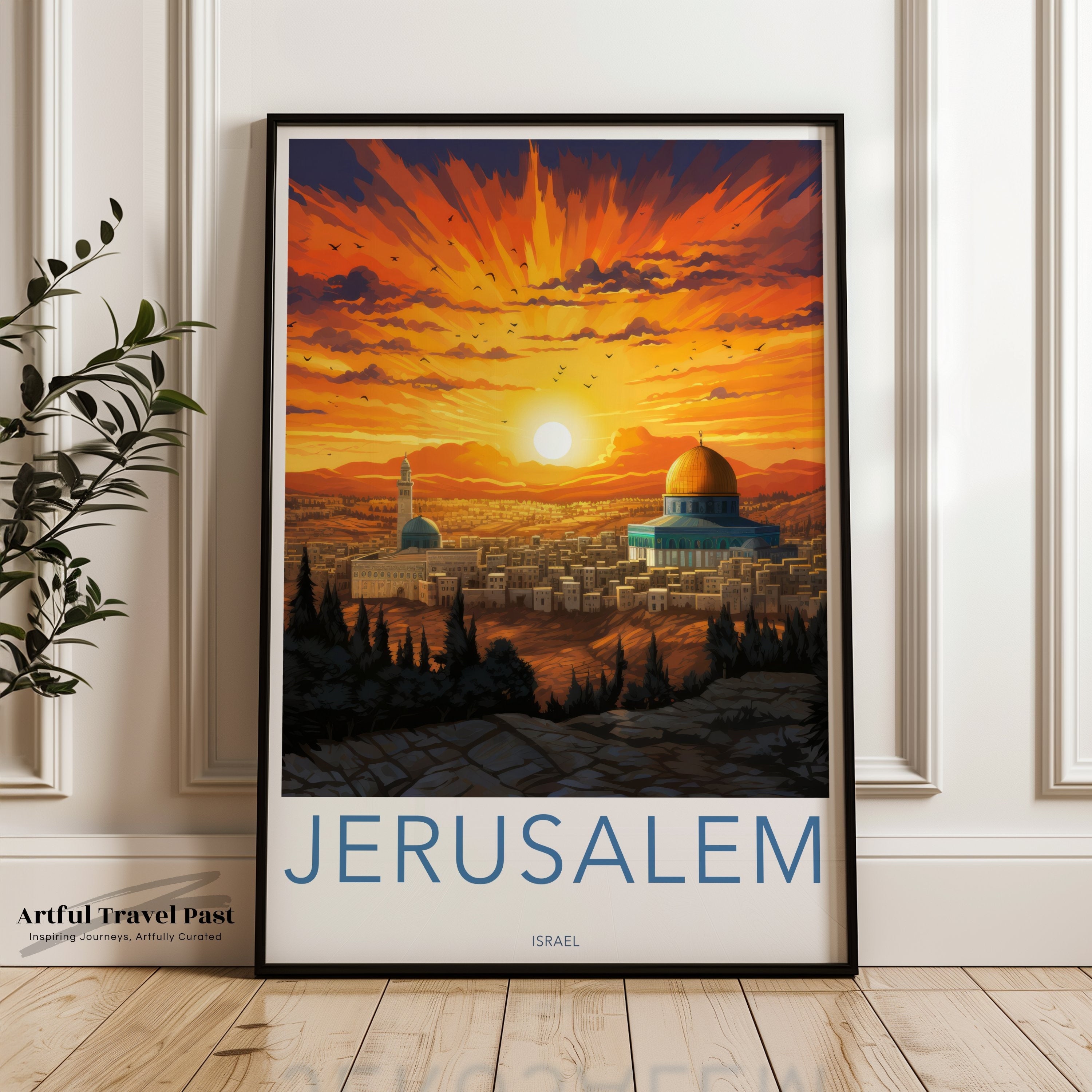 Jerusalem Cityscape Wall Art, Sunset over Jerusalem Print, Dome of the Rock Artwork, Israel Landscape Poster, Middle Eastern Decor