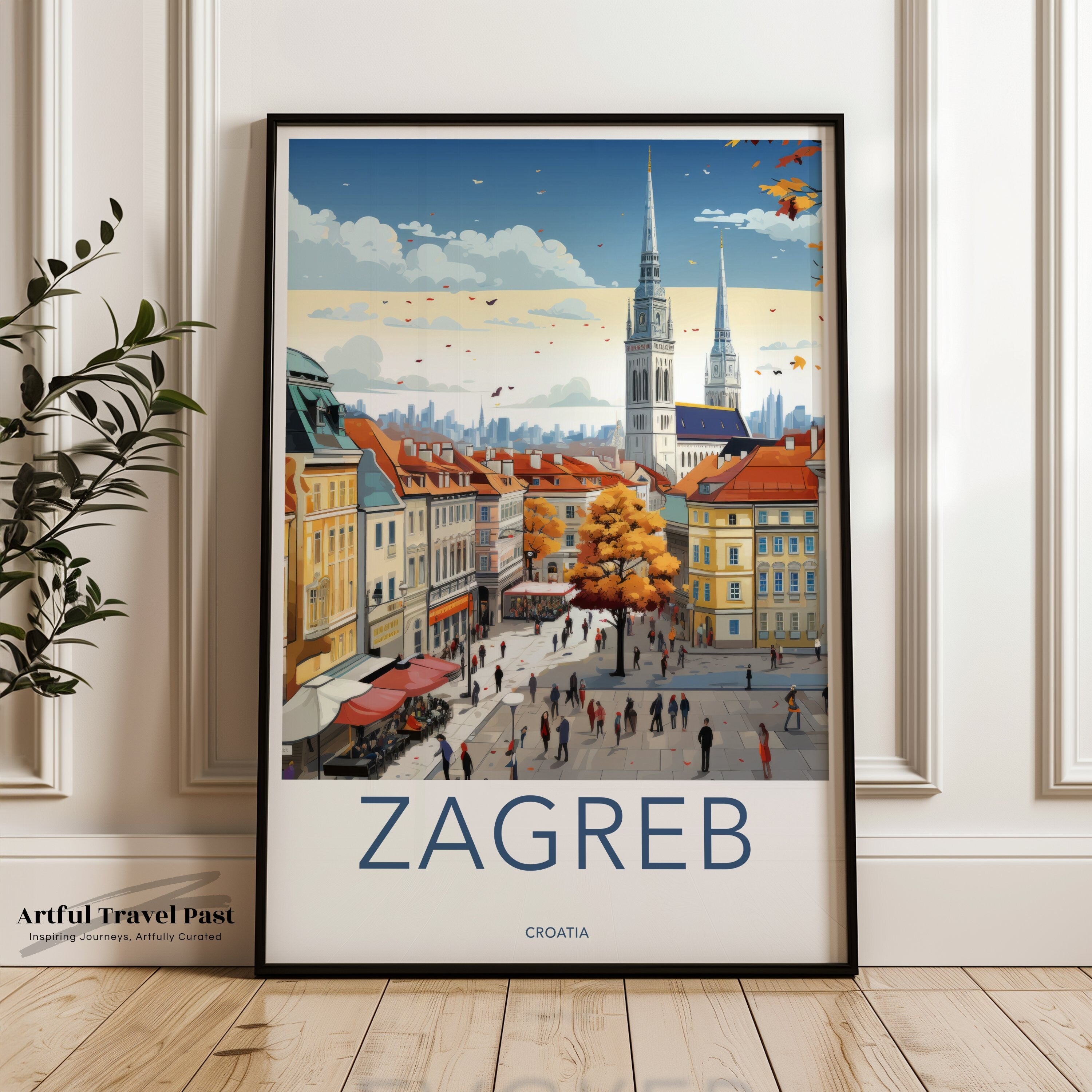 Zagreb Wall Art Print, Croatia Cityscape Poster, Travel Poster, European City Wall Decor, Architecture Art, Vibrant City Artwork