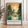 Yangshuo China Wall Art, Sunset River Reflection Poster, Scenic Mountain Landscape Print, Asian Travel Decor, Retro Style Artwork