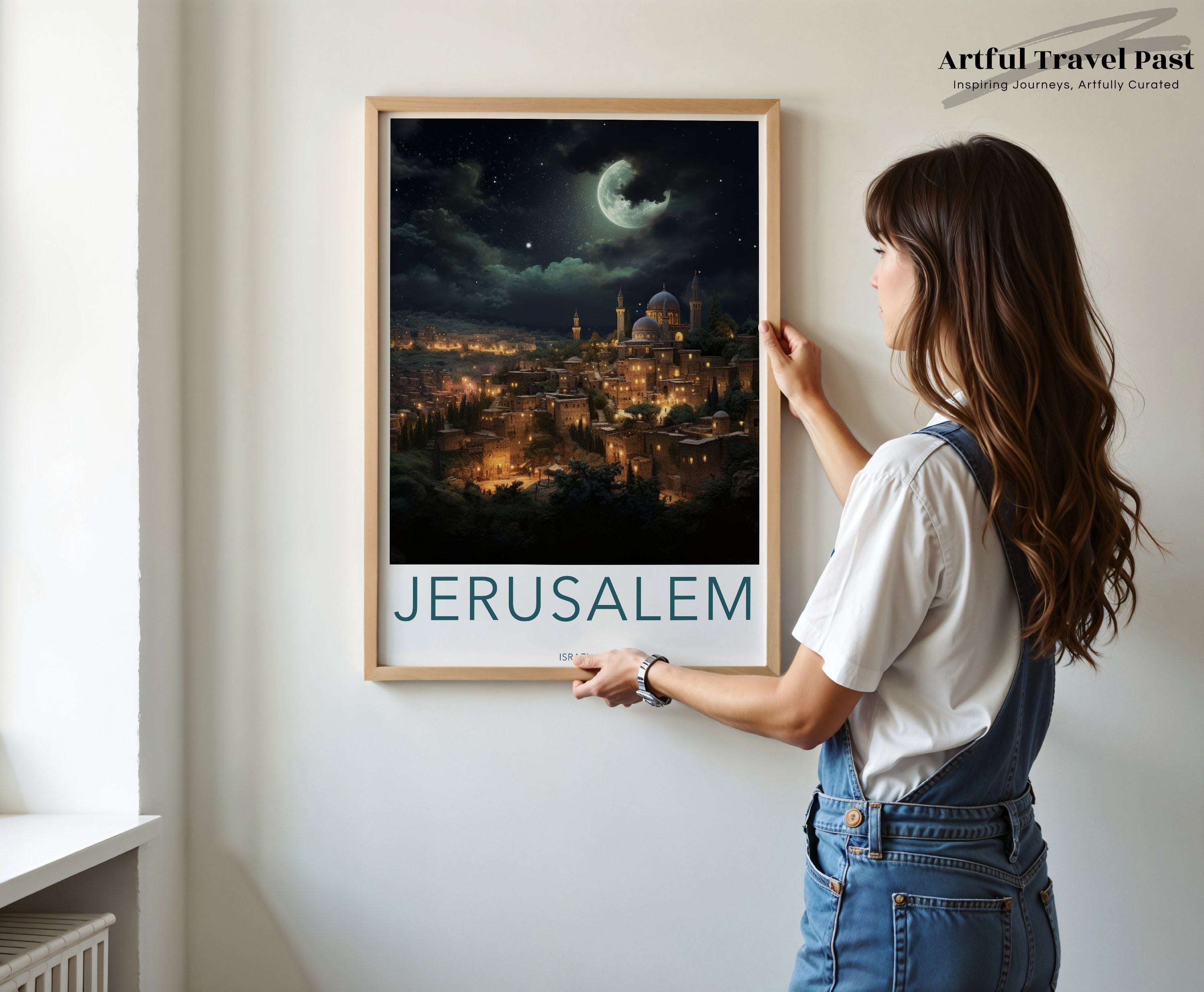 Jerusalem Night Scene Wall Art, Cityscape Artwork, Moonlit City Print, Home Decor, Travel Souvenir, Unique Gifts, Stunning City View