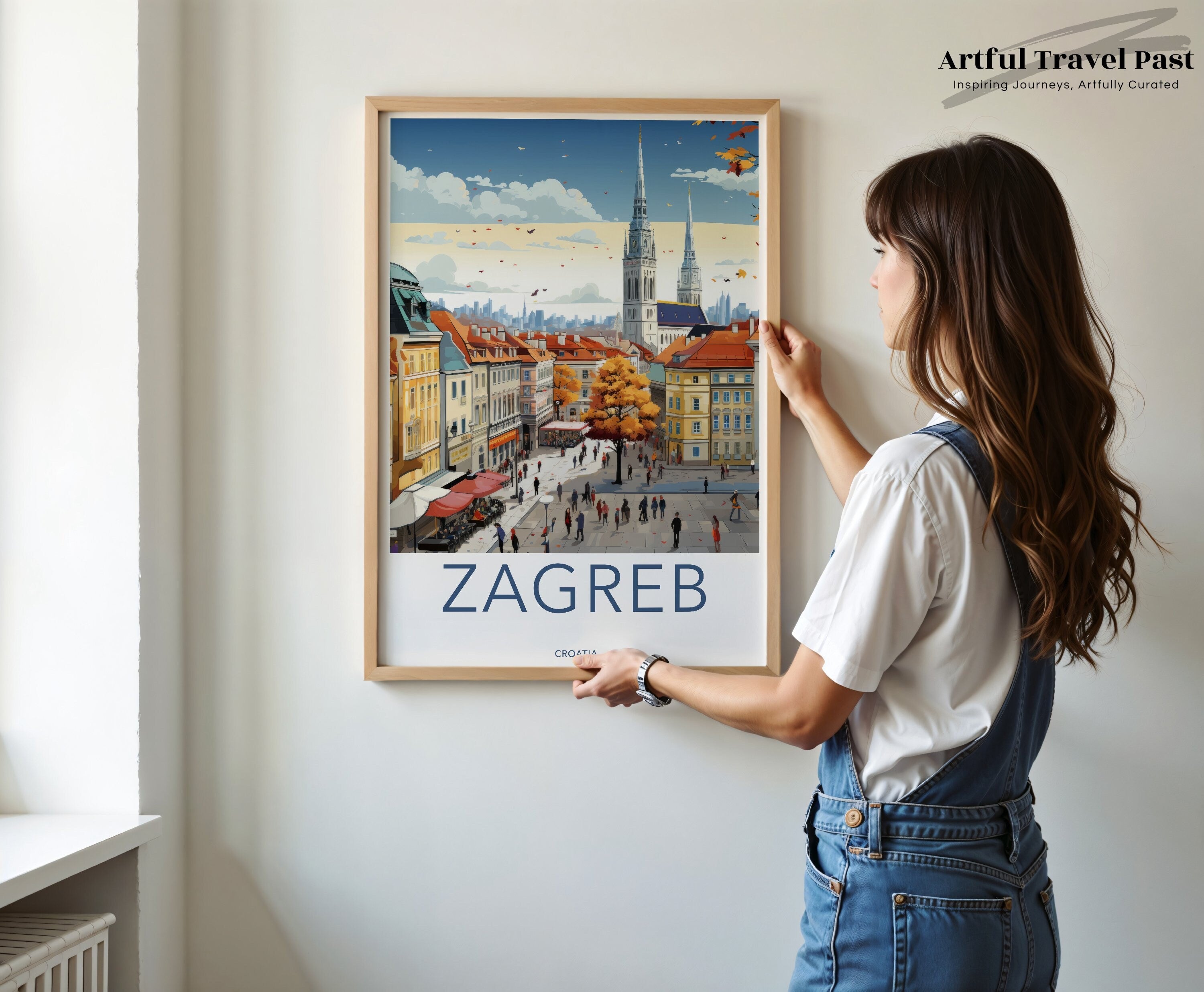 Zagreb Wall Art Print, Croatia Cityscape Poster, Travel Poster, European City Wall Decor, Architecture Art, Vibrant City Artwork