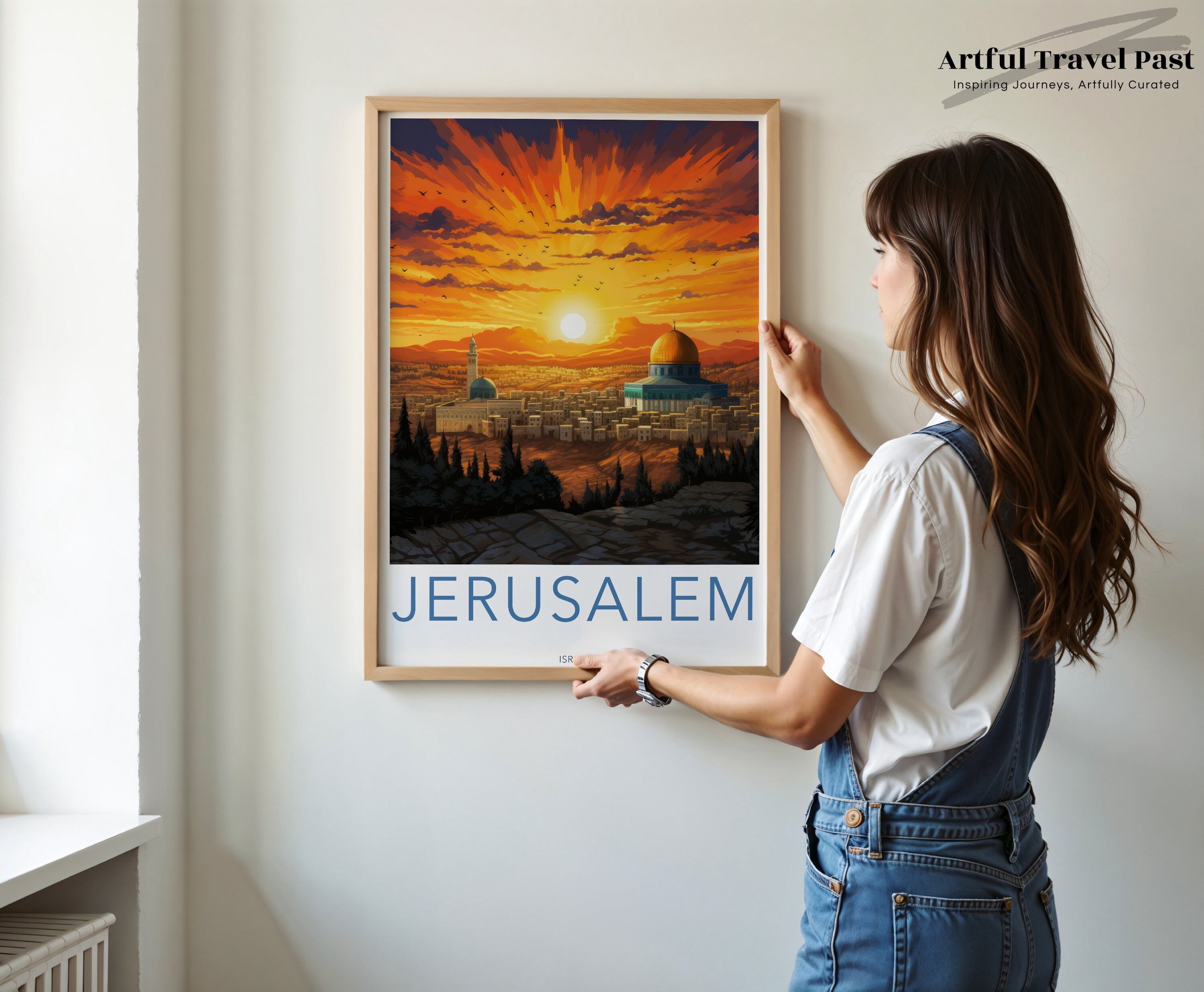 Jerusalem Cityscape Wall Art, Sunset over Jerusalem Print, Dome of the Rock Artwork, Israel Landscape Poster, Middle Eastern Decor