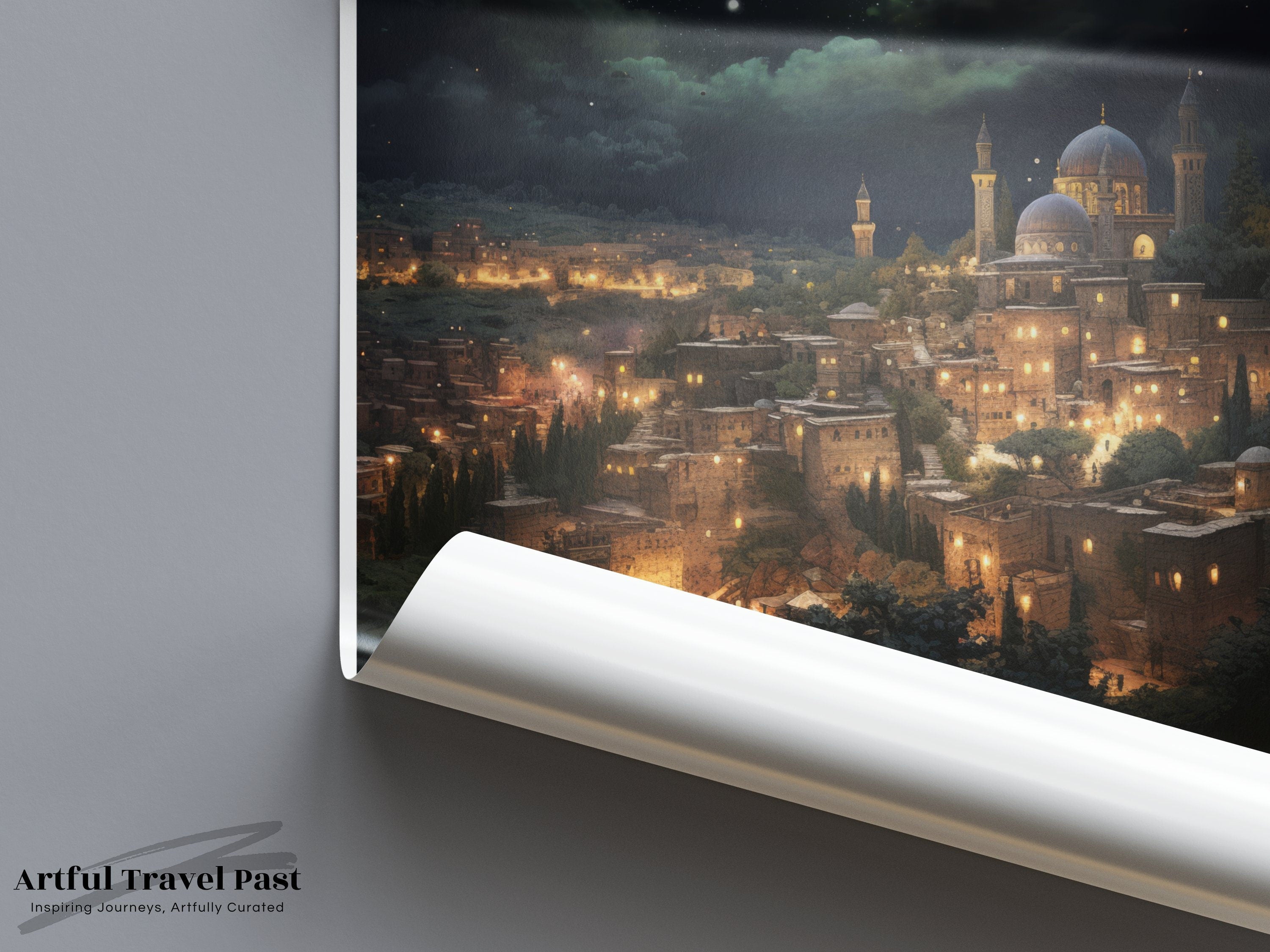 Jerusalem Night Scene Wall Art, Cityscape Artwork, Moonlit City Print, Home Decor, Travel Souvenir, Unique Gifts, Stunning City View