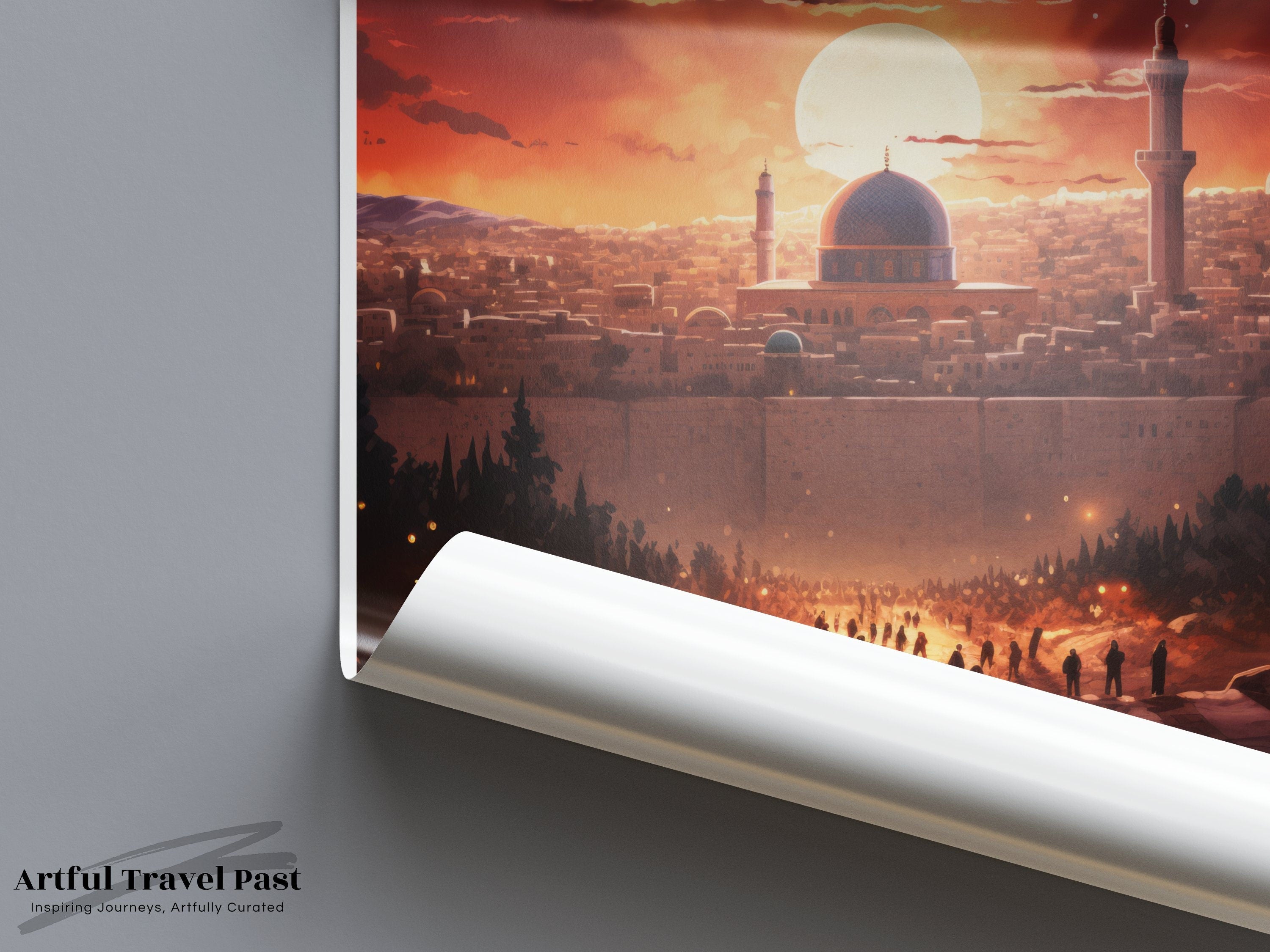 Jerusalem Sunset Wall Art, Israel Cityscape Print, Middle Eastern Home Decor, Travel Poster, Sunrise Landscape Artwork