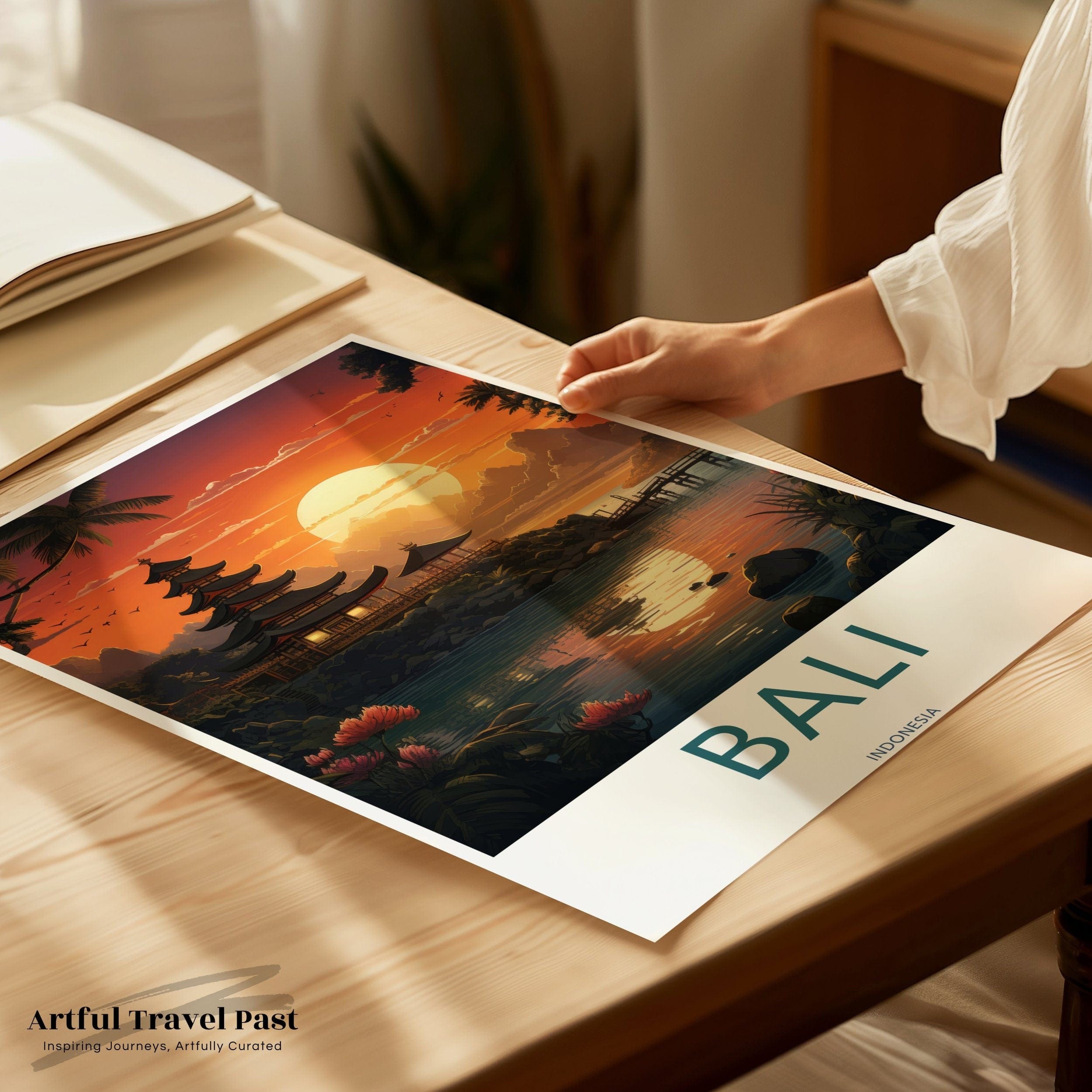 Wall Art Bali Poster | Sunset Over Pagoda | Indonesia Wall Art