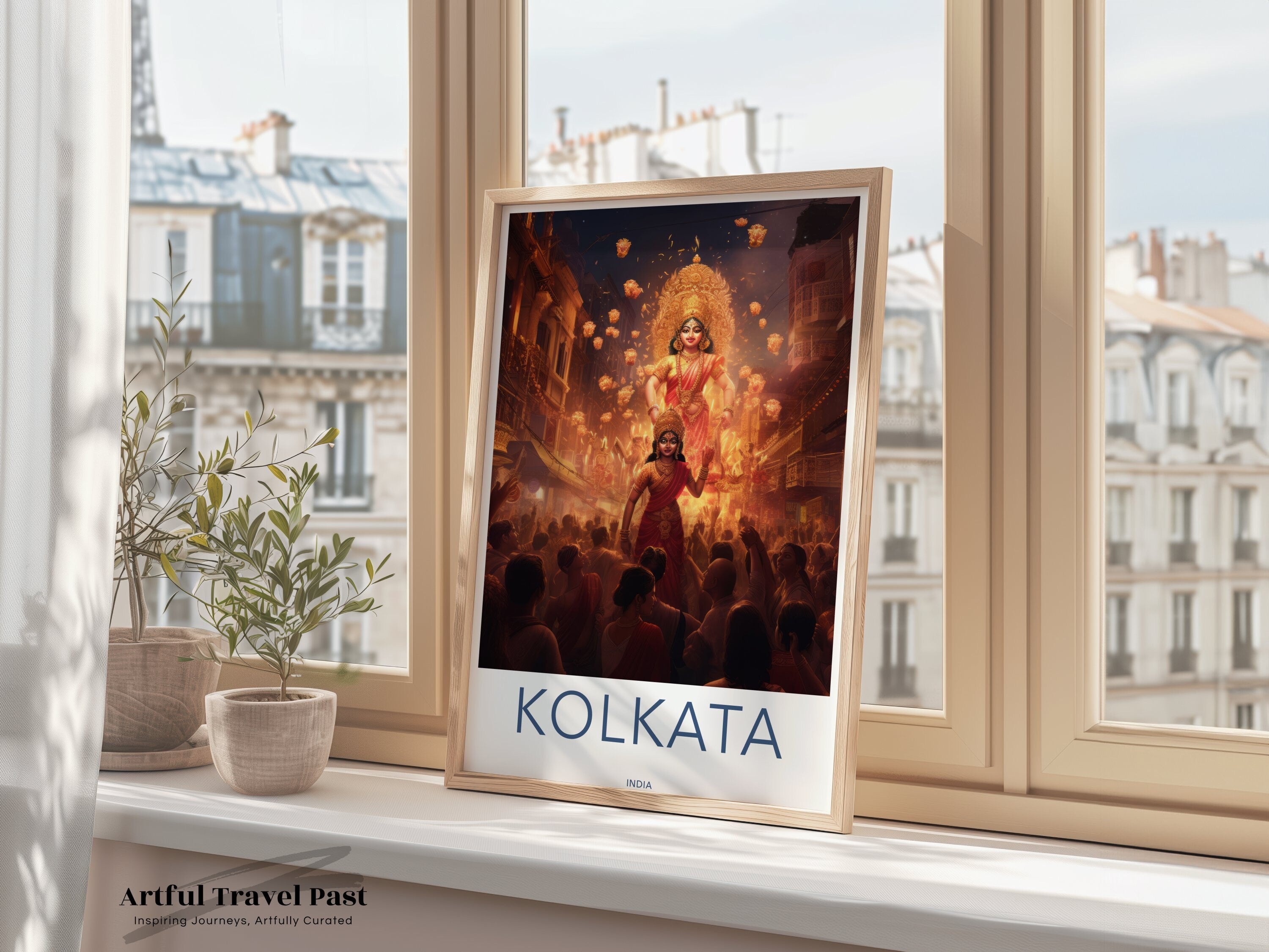 Kolkata Wall Art Print, Indian Cultural Decor, Historical Cityscape Poster, Festive Celebration Wall Art, Vibrant Indian Artwork