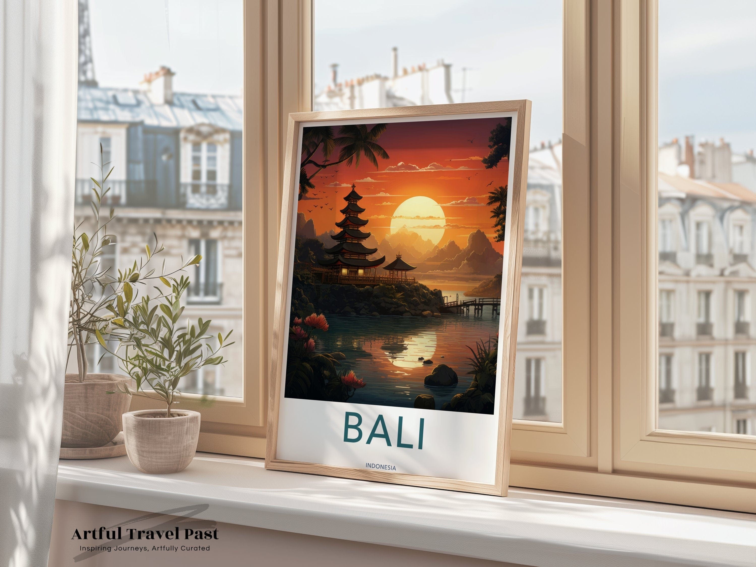 Wall Art Bali Poster | Sunset Over Pagoda | Indonesia Wall Art