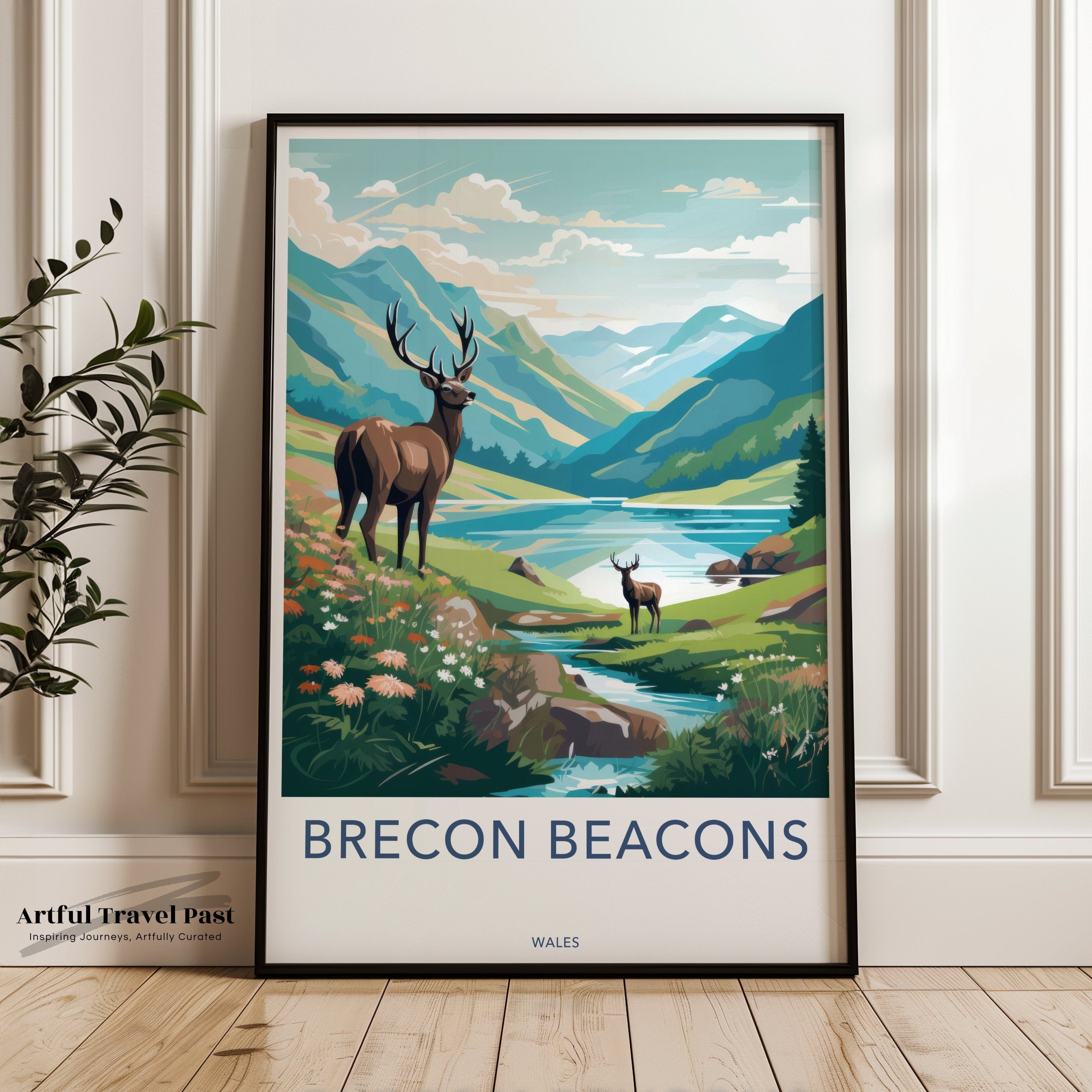 Wall Art Brecon Beacons Poster | Deer Wildlife | Wales Wall Art