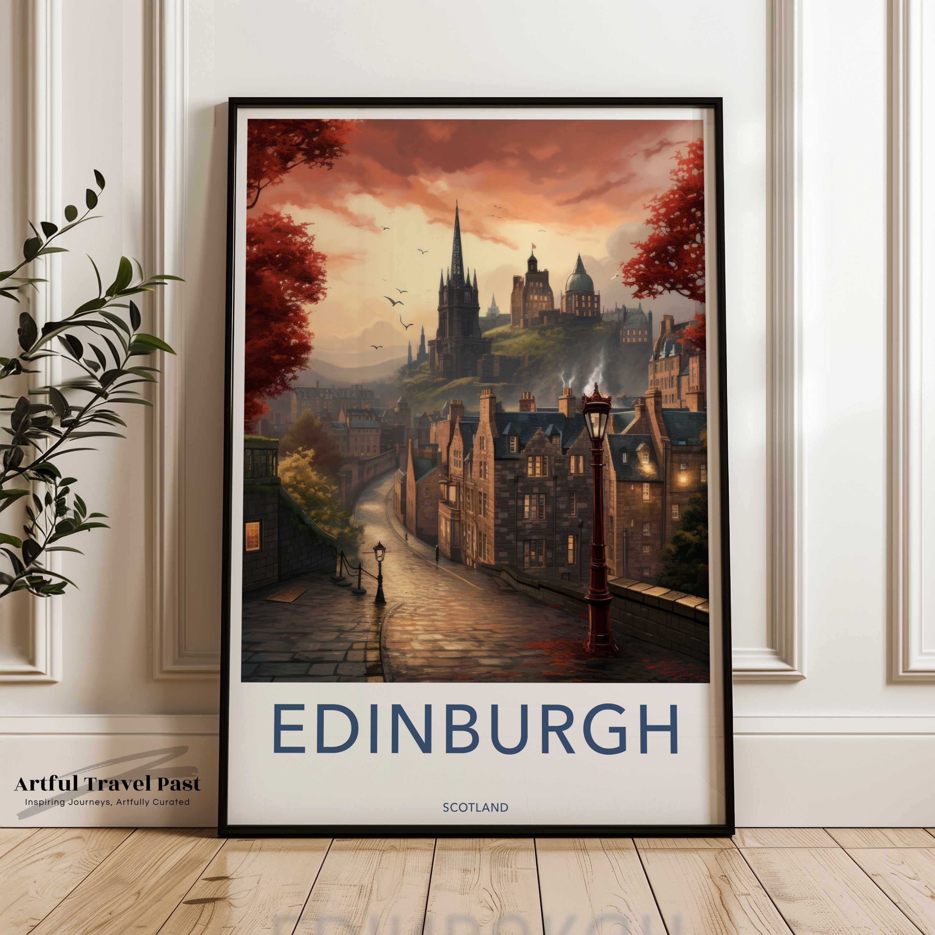 Edinburgh Scotland Framed Poster, Historic Edinburgh Art Print, Scotland Wall Decor, Old Town Edinburgh Painting, Scottish Heritage