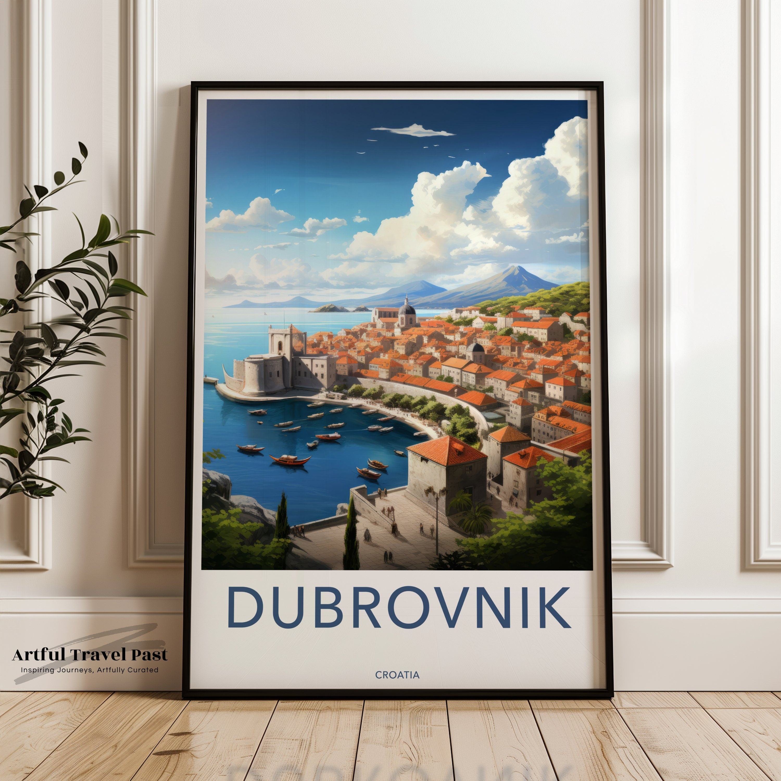 Dubrovnik Framed Poster, Coastal City Wall Art, Historic Croatian Poster, Mediterranean Landscape Print, Architectural Wonders