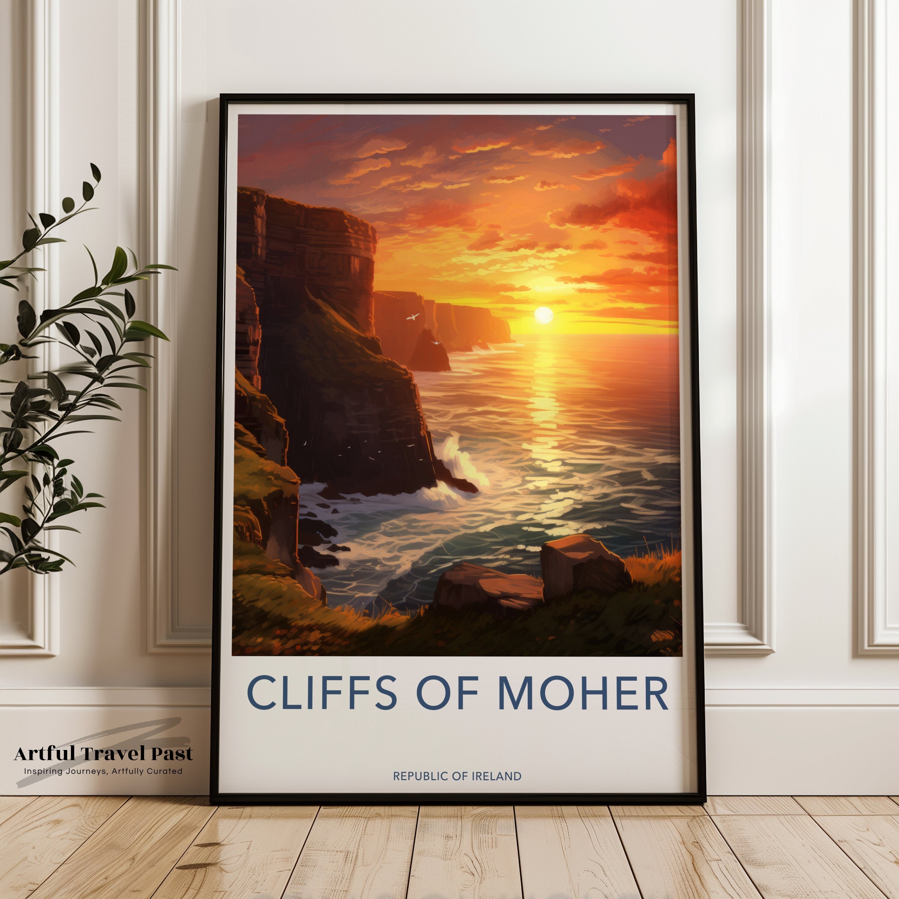 Cliffs of Moher Framed Poster, Scenic Ireland Wall Art, Sunset Coastal View Home Decor, Travel Destination Art, Nature Landscape Print