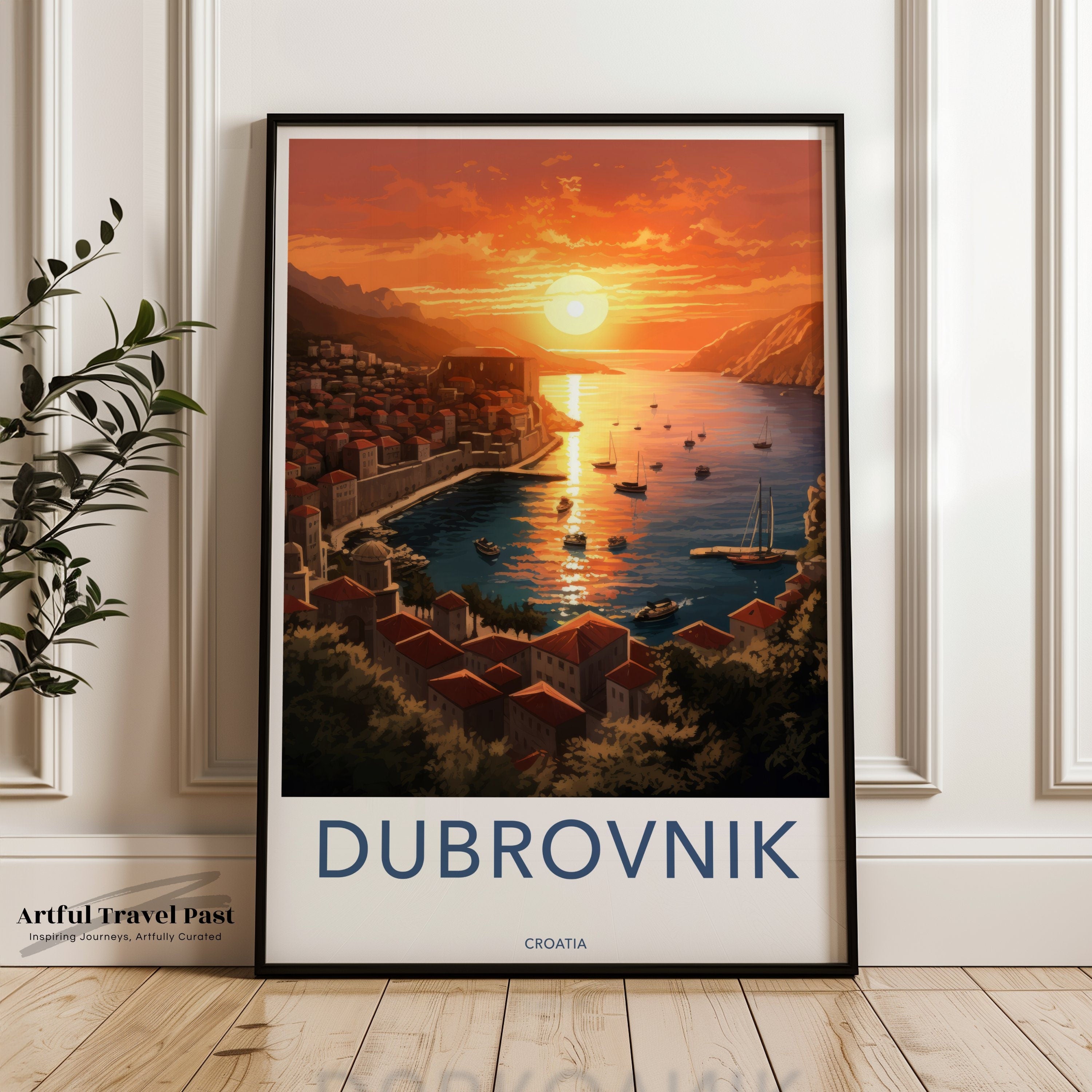 Dubrovnik Croatia Sunset Framed Poster, Stunning Coastal Cityscape Wall Art, Scenic Adriatic Sea Views, Beautiful Travel Decor