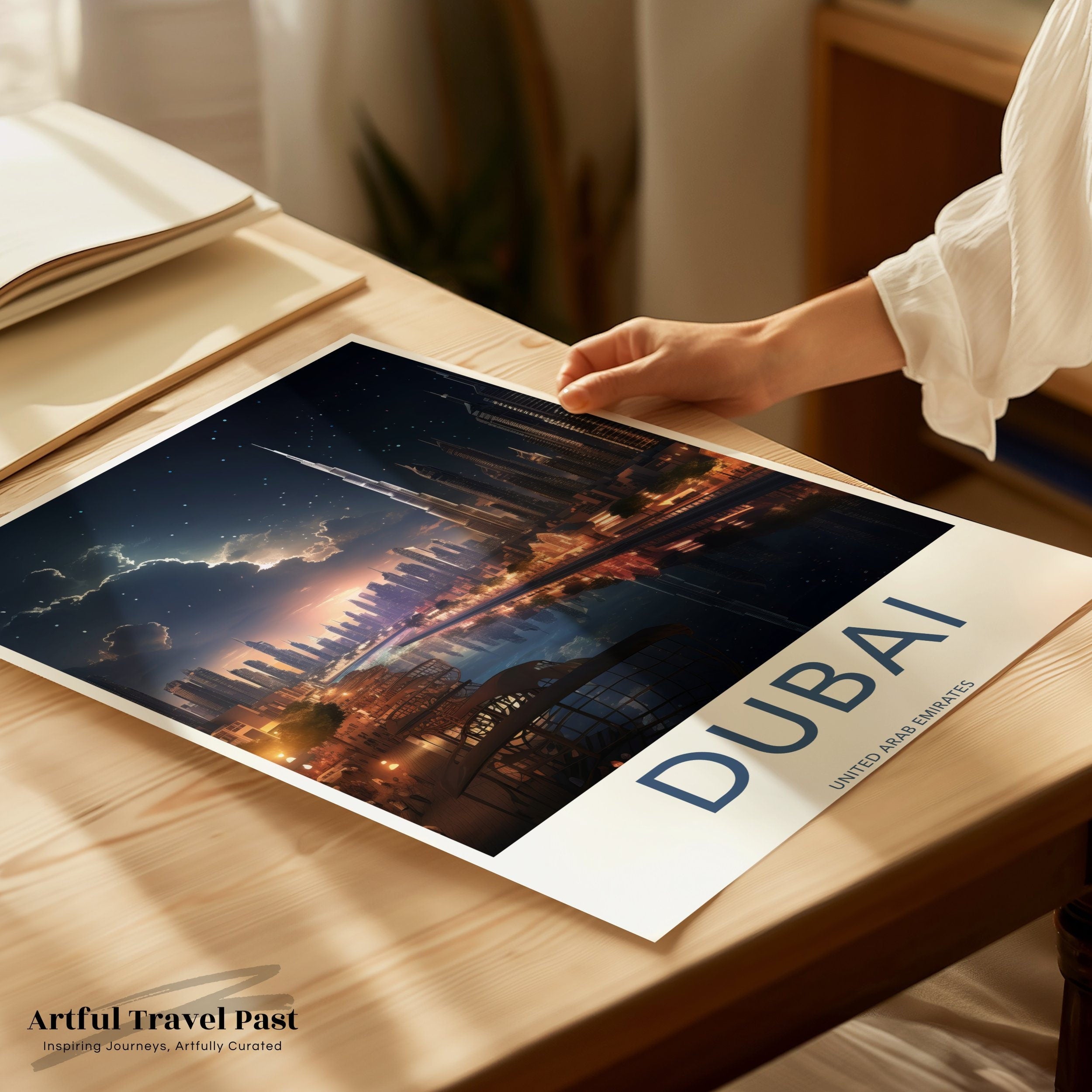 Dubai Framed Poster, Stunning Dubai Skyline Art, Night View of Dubai, United Arab Emirates Cityscape, Wall Decor