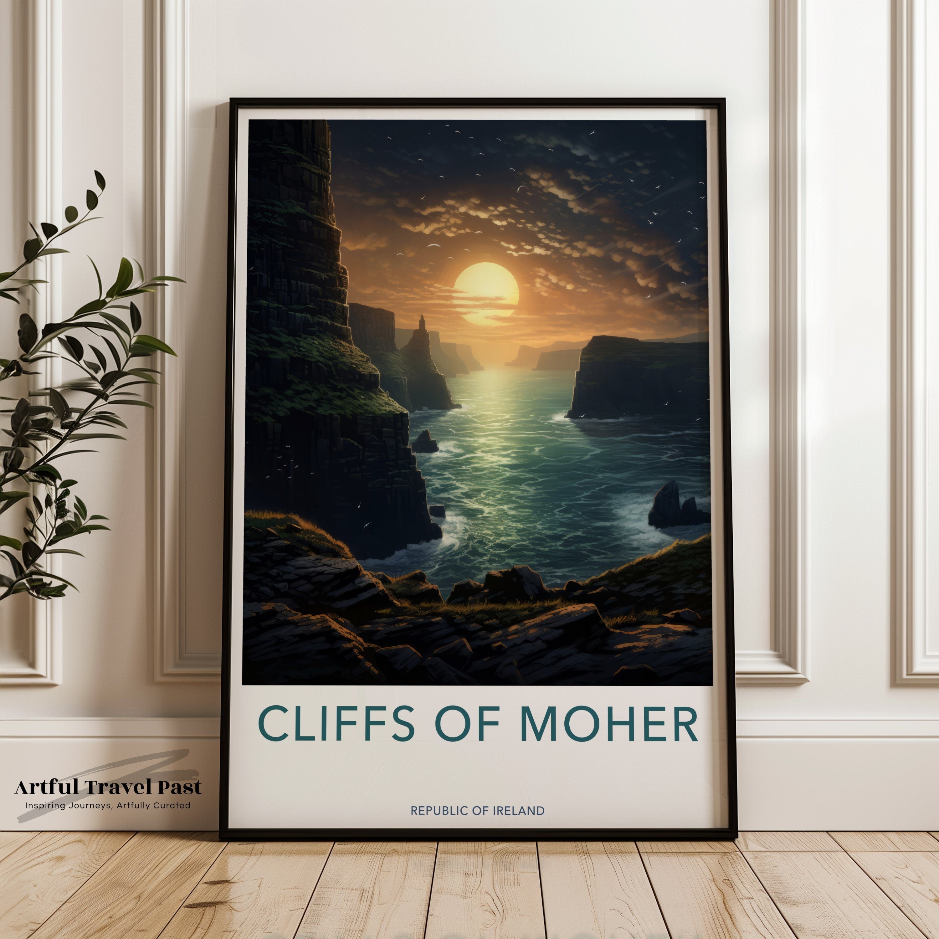 Cliffs of Moher Sunset, Ireland Coastal Art, Scenic Landscape Poster, Framed Wall Art, Irish Heritage Print, Home Decor