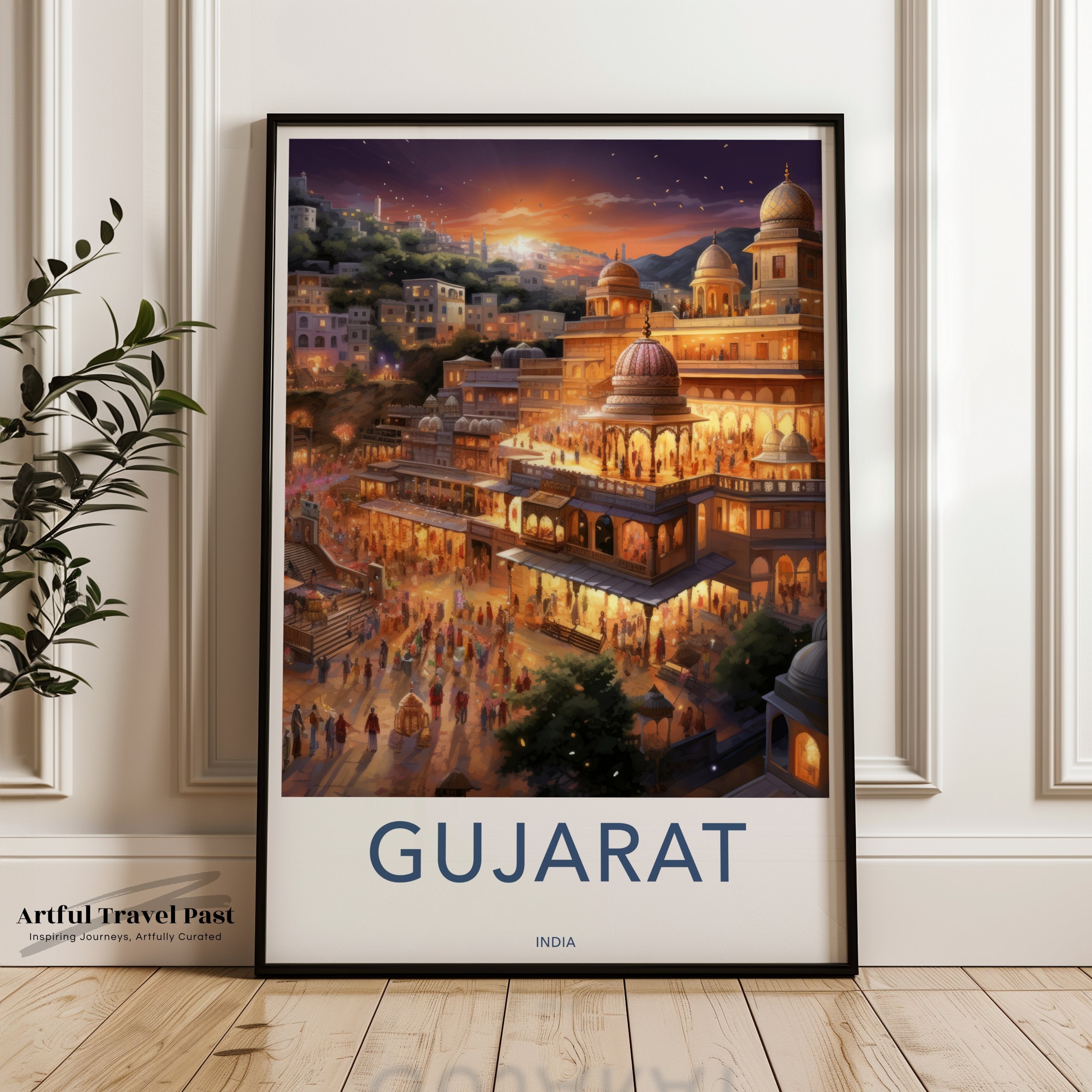 Gujarat India Framed Poster, Historic Landmarks, Iconic Indian Architecture, Vibrant Cultural Scene, Sunset Cityscape Print