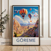 Göreme Travel Poster, Hot Air Balloon Wall Art, Turkish Landscape Print, Göreme Valley Art, Scenic Turkey Decor, Framed Art Poster