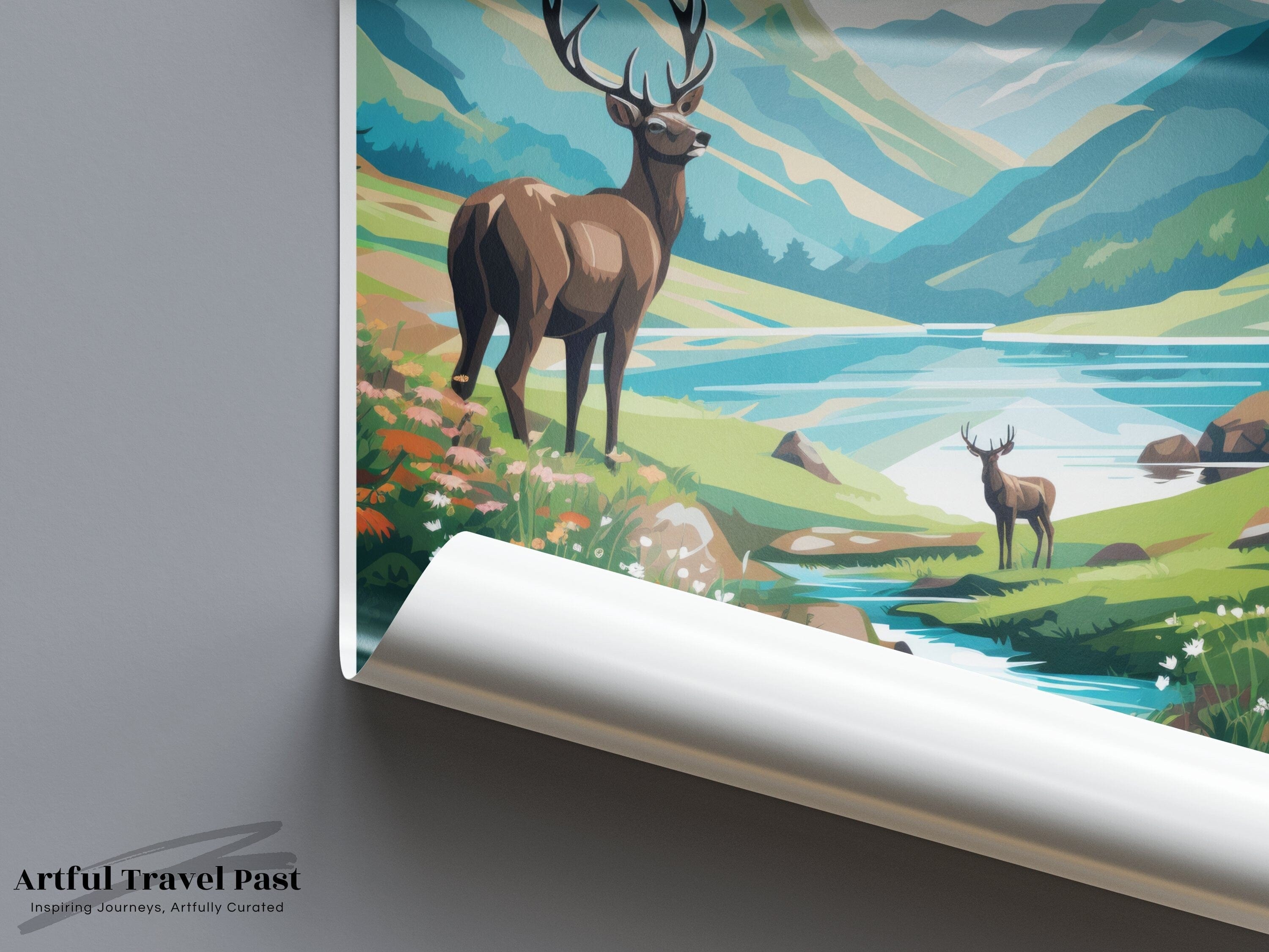 Wall Art Brecon Beacons Poster | Deer Wildlife | Wales Wall Art