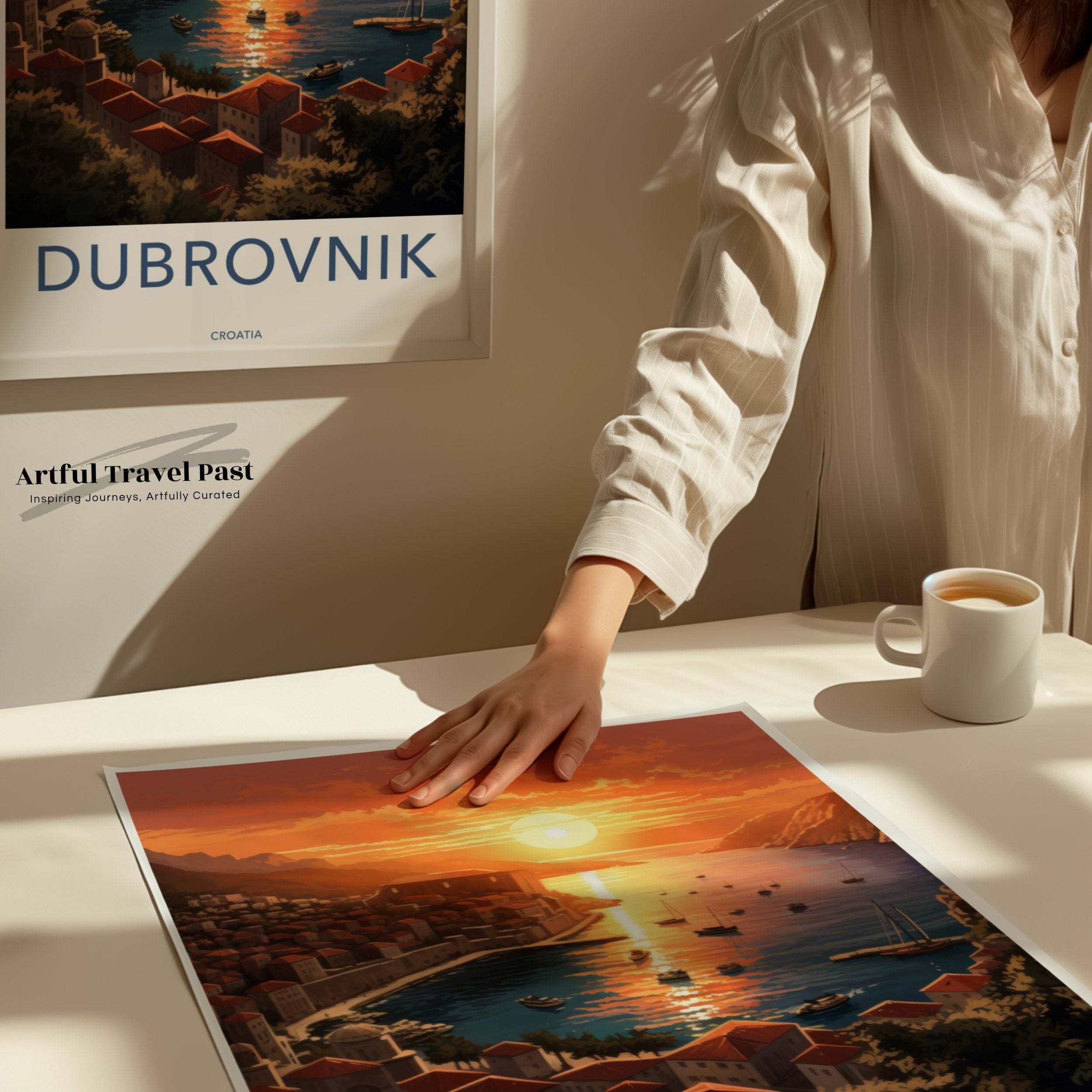 Dubrovnik Croatia Sunset Framed Poster, Stunning Coastal Cityscape Wall Art, Scenic Adriatic Sea Views, Beautiful Travel Decor