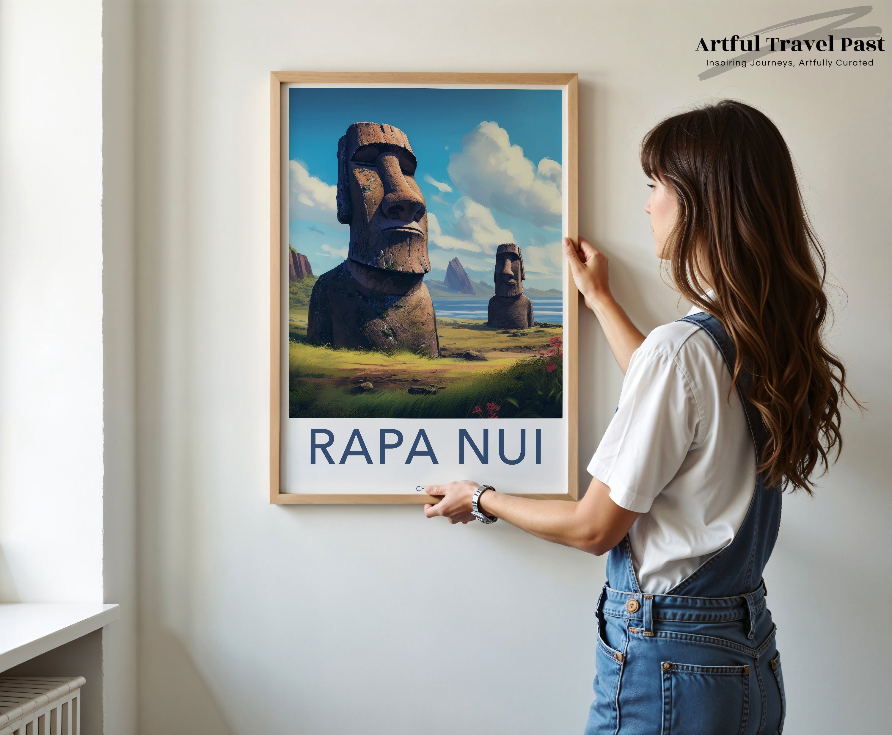 Rapa Nui Easter Island Framed Poster, Historical Moai Statues Wall Art, Cultural Landmark Decor, Perfect for Home Office or Gift