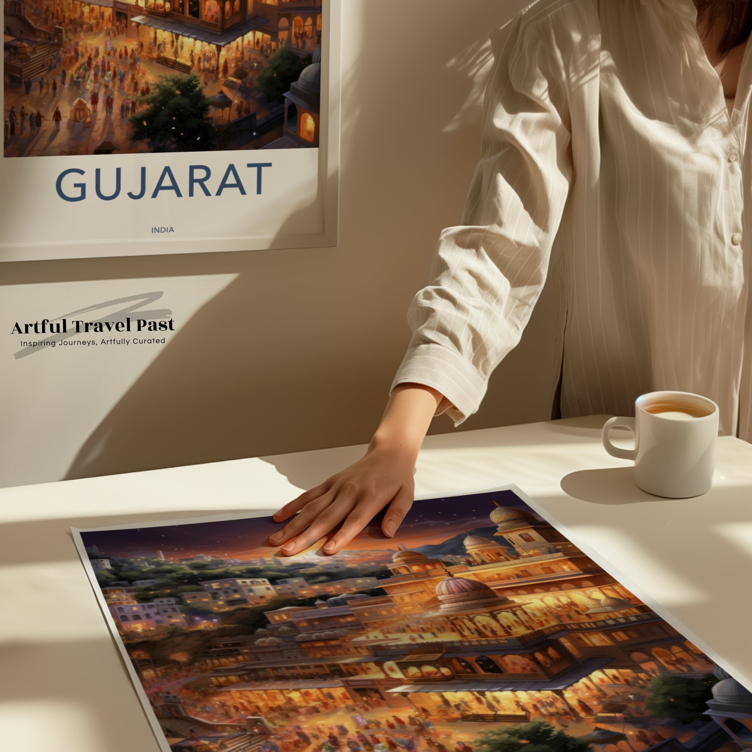 Gujarat India Framed Poster, Historic Landmarks, Iconic Indian Architecture, Vibrant Cultural Scene, Sunset Cityscape Print