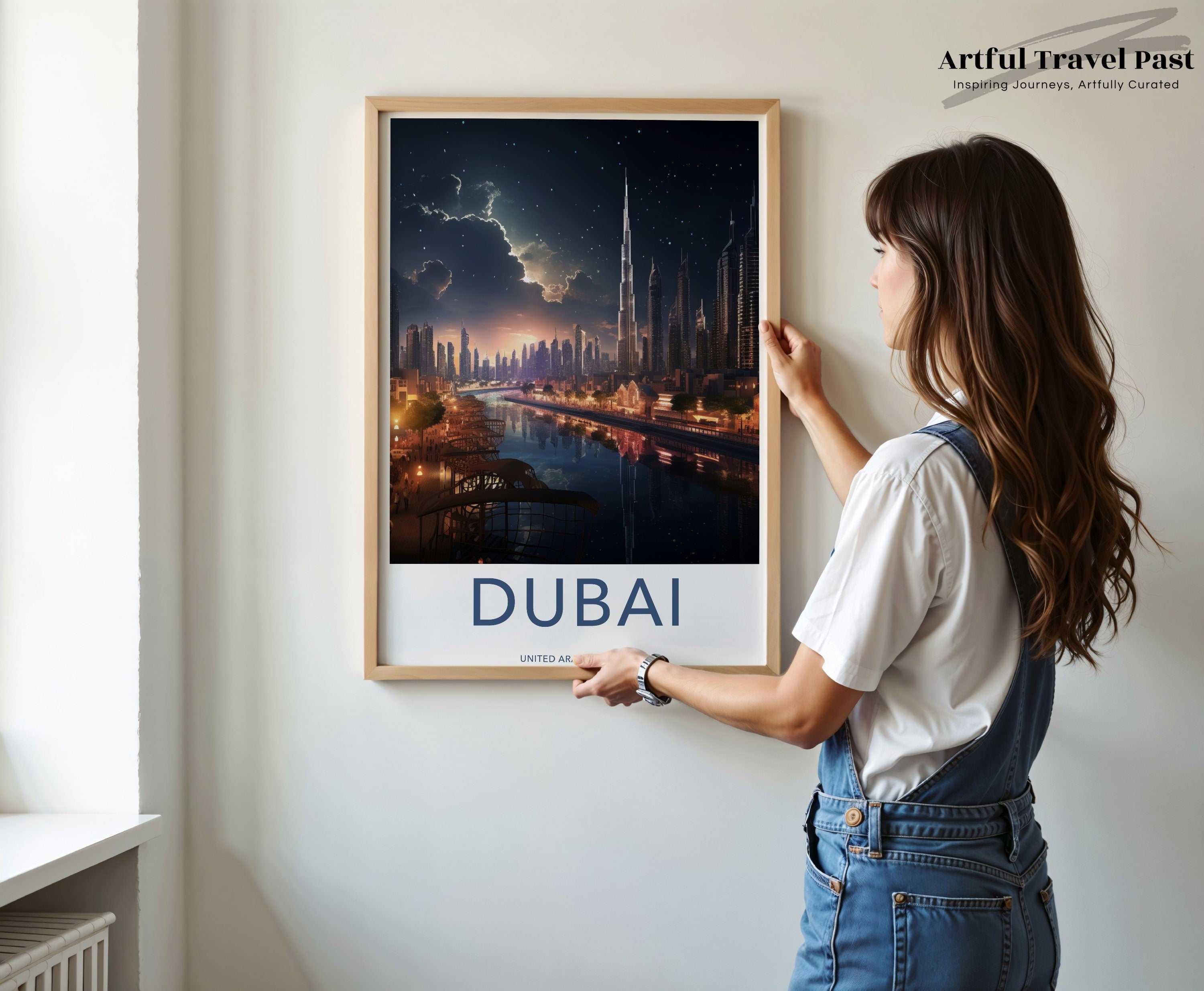 Dubai Framed Poster, Stunning Dubai Skyline Art, Night View of Dubai, United Arab Emirates Cityscape, Wall Decor