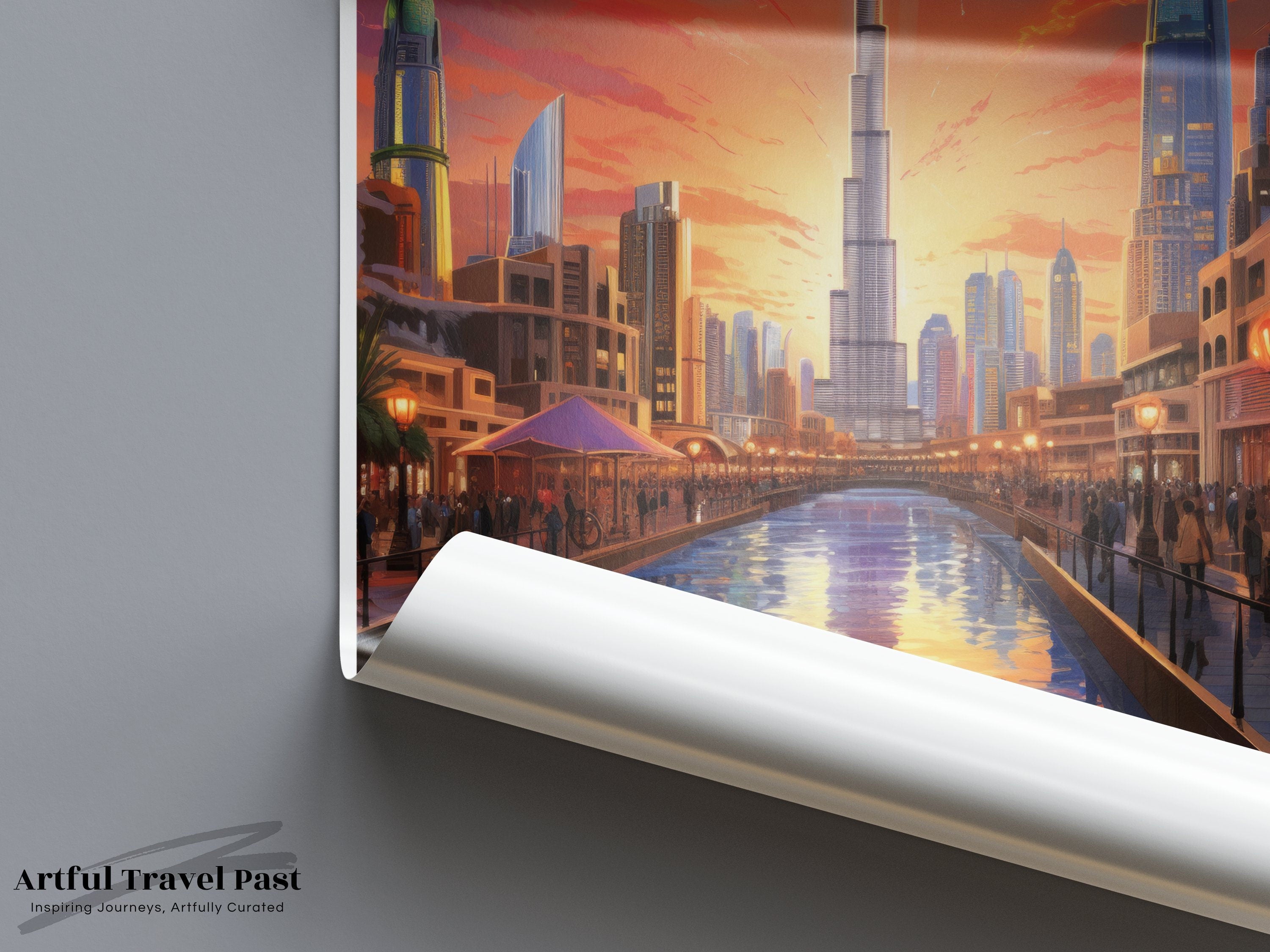 Dubai Framed Poster, Stunning Dubai Skyline at Sunset, Iconic Burj Khalifa, Captivating Dubai Marina, Beautiful Dubai Souks