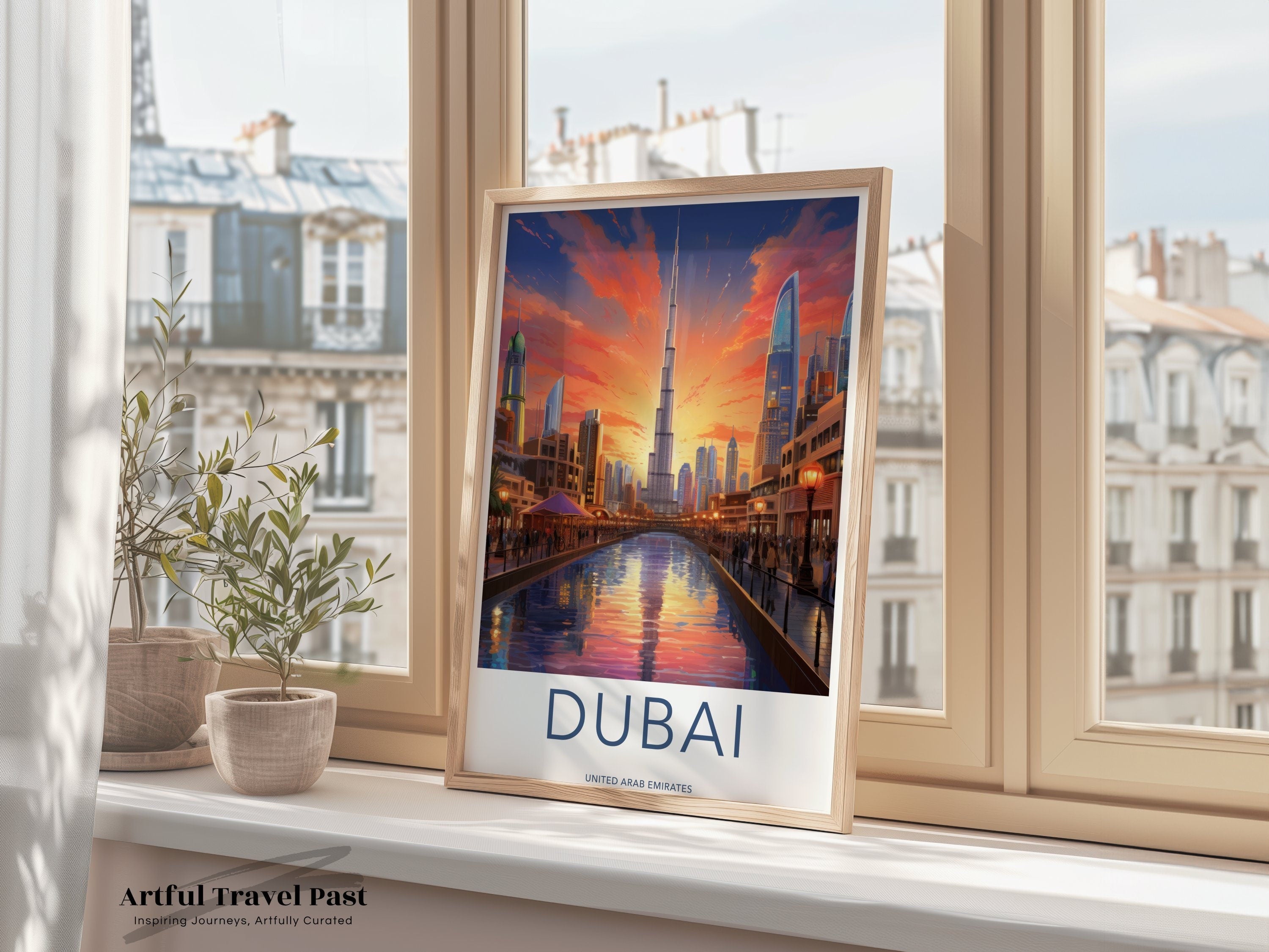 Dubai Framed Poster, Stunning Dubai Skyline at Sunset, Iconic Burj Khalifa, Captivating Dubai Marina, Beautiful Dubai Souks