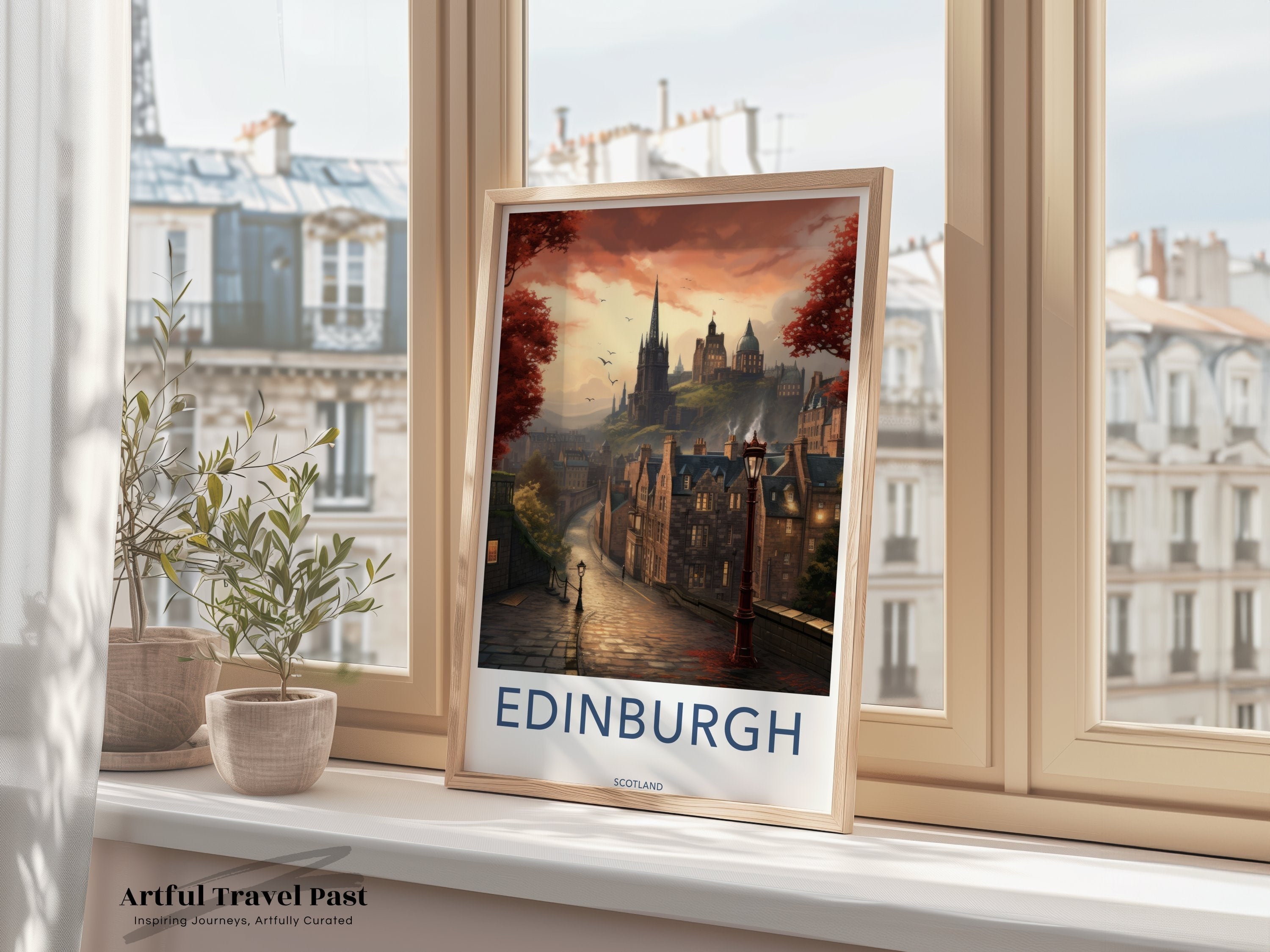 Edinburgh Scotland Framed Poster, Historic Edinburgh Art Print, Scotland Wall Decor, Old Town Edinburgh Painting, Scottish Heritage