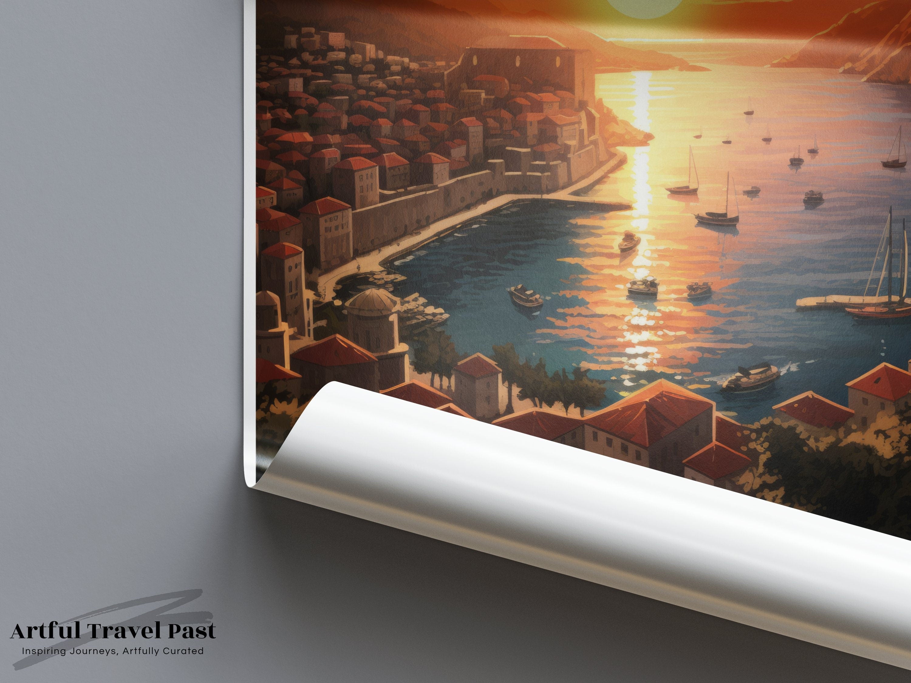 Dubrovnik Croatia Sunset Framed Poster, Stunning Coastal Cityscape Wall Art, Scenic Adriatic Sea Views, Beautiful Travel Decor