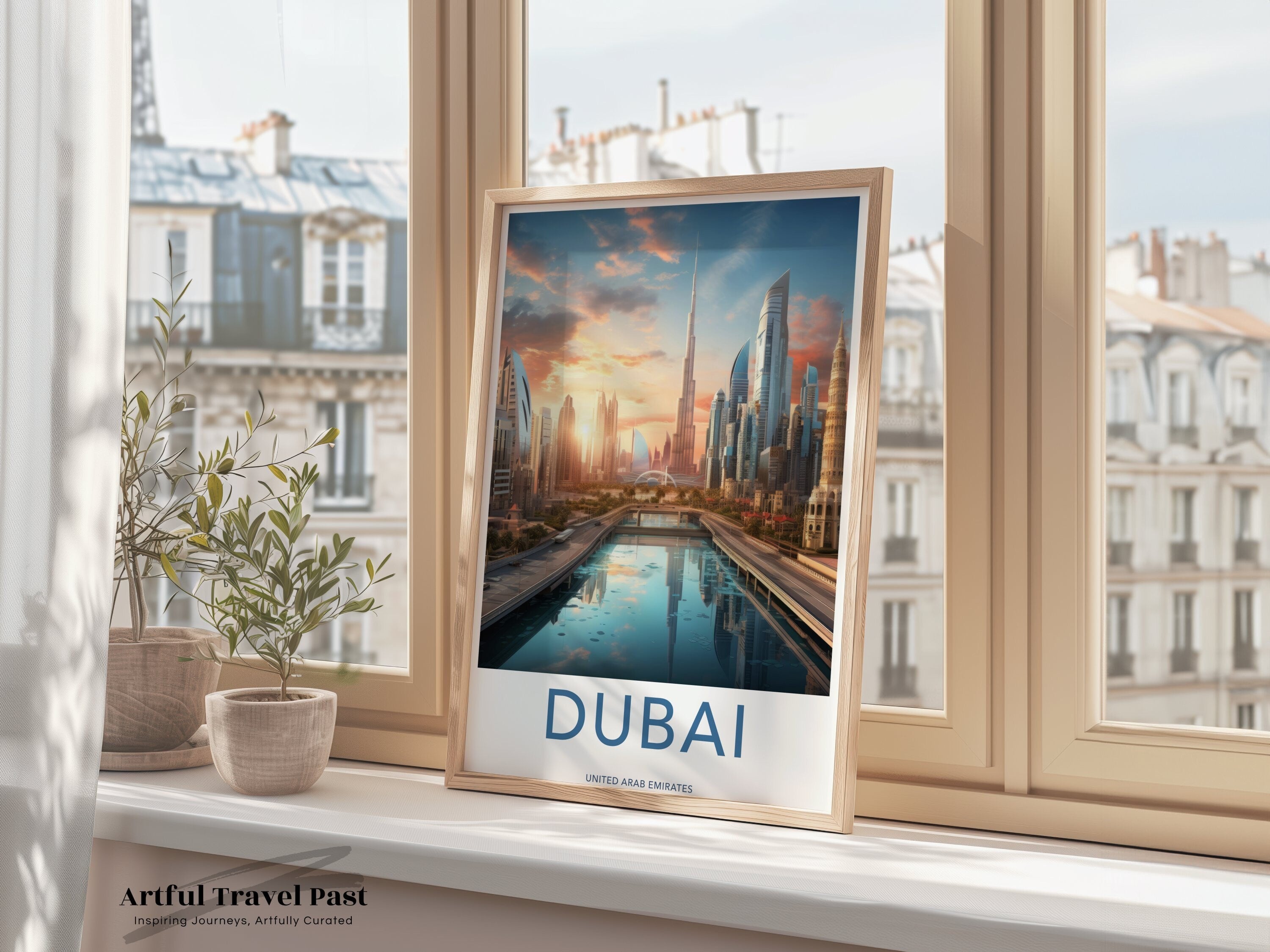 Dubai Cityscape Framed Poster, Dubai Skyline Art Print, Modern City Wall Decor, United Arab Emirates Travel Poster, Urban Landscape Artwork