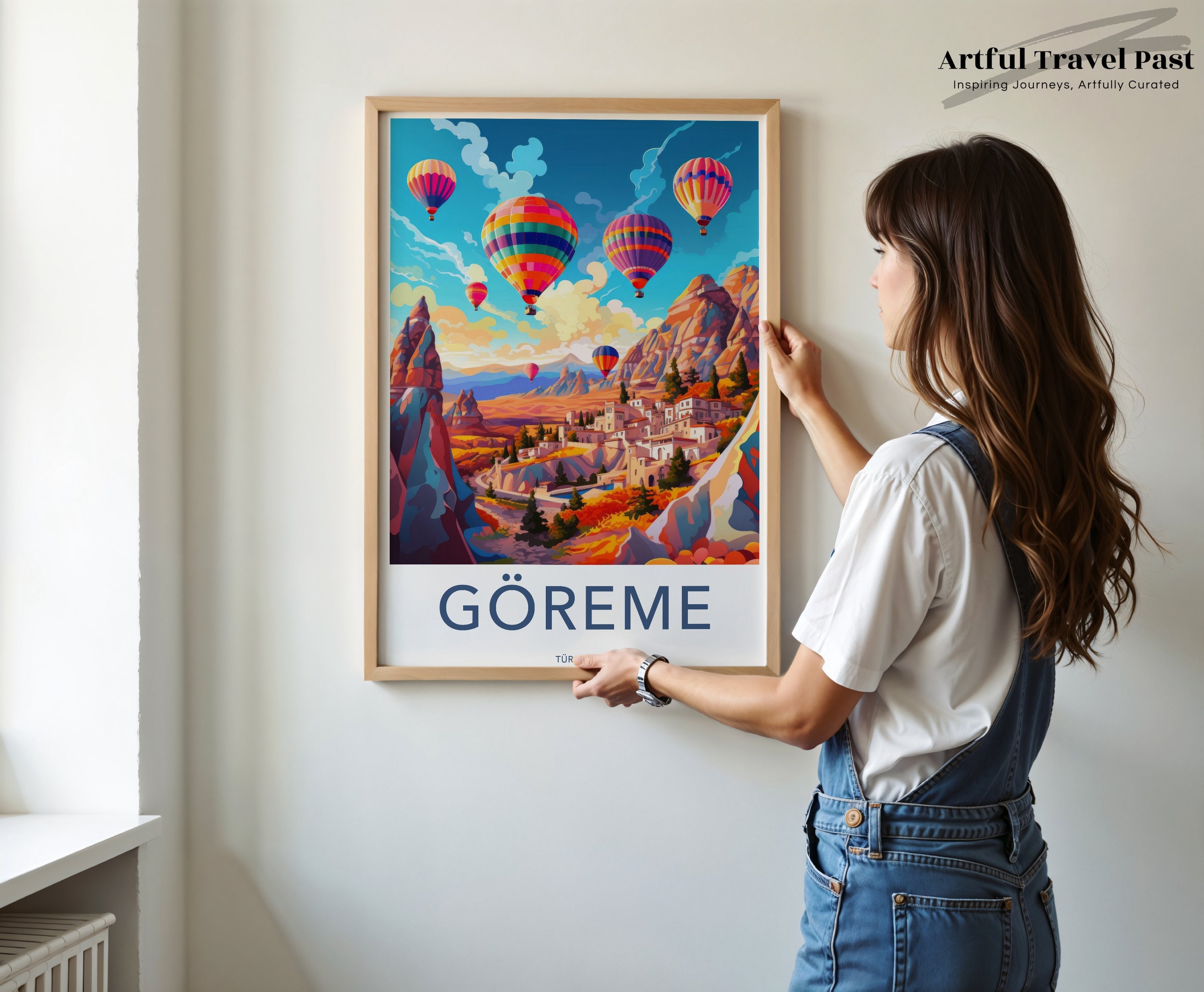 Hot Air Balloons Over Göreme Framed Poster, Stunning Göreme Landscape, Beautiful Scenic Art Print, Wall Decor for Home or Office