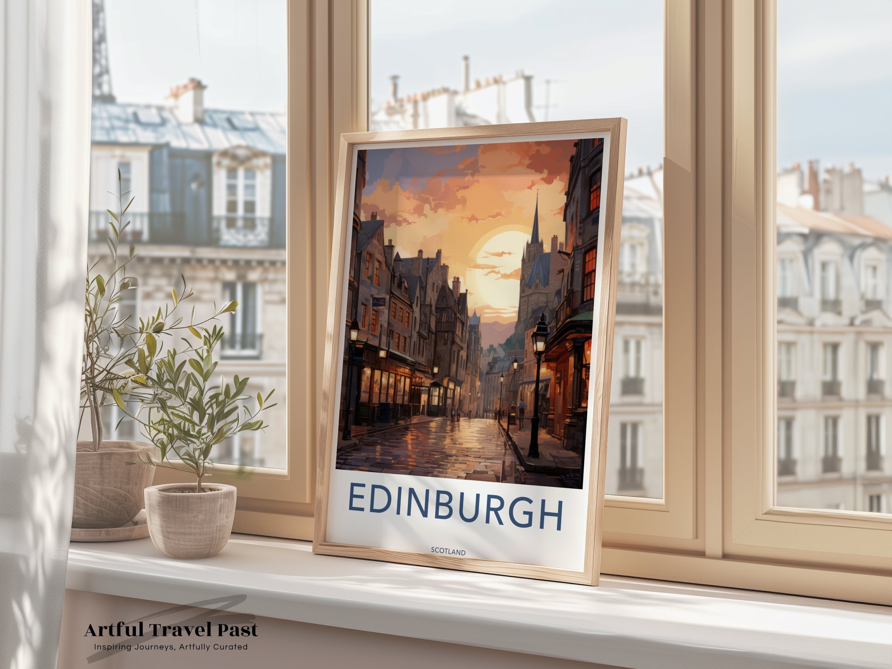 Edinburgh Scotland Framed Poster, Historic Edinburgh Cityscape Art, Beautiful Sunset Street View, Scottish Cultural Wall Decor