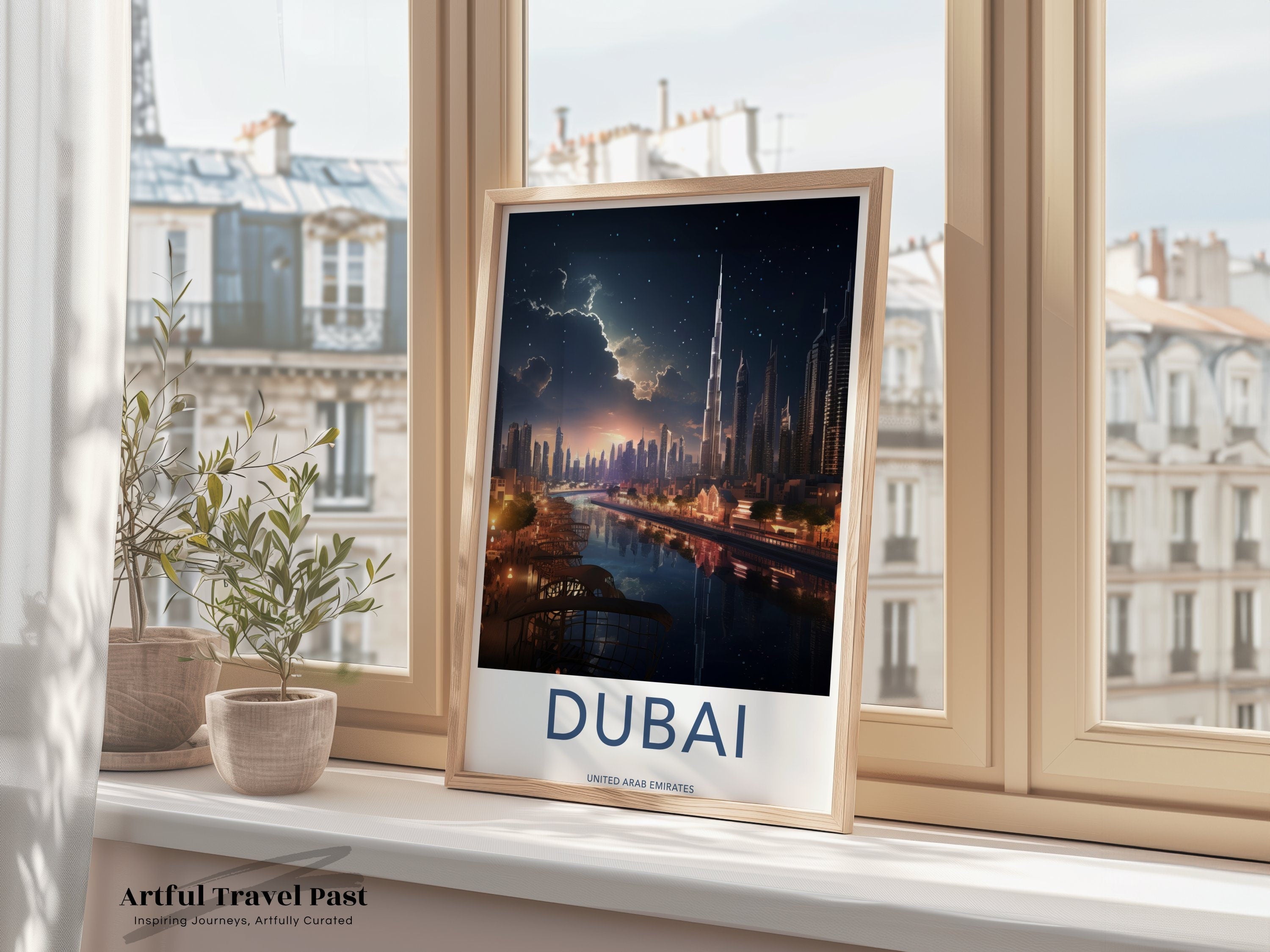 Dubai Framed Poster, Stunning Dubai Skyline Art, Night View of Dubai, United Arab Emirates Cityscape, Wall Decor