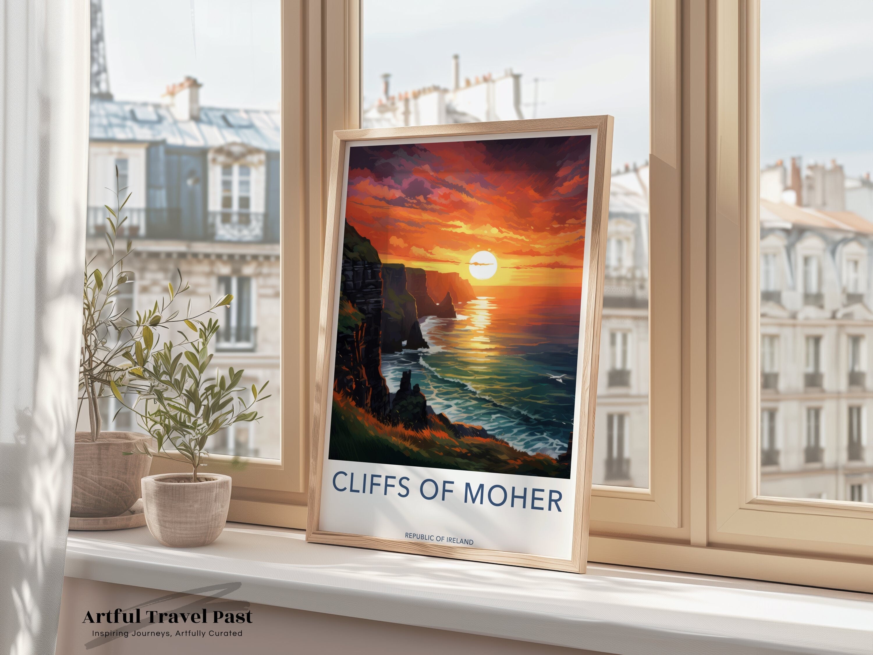 Cliffs of Moher Framed Poster, Ireland Coastal Sunset Art, Irish Landscape Wall Decor, Scenic View Print, Home Office Artwork