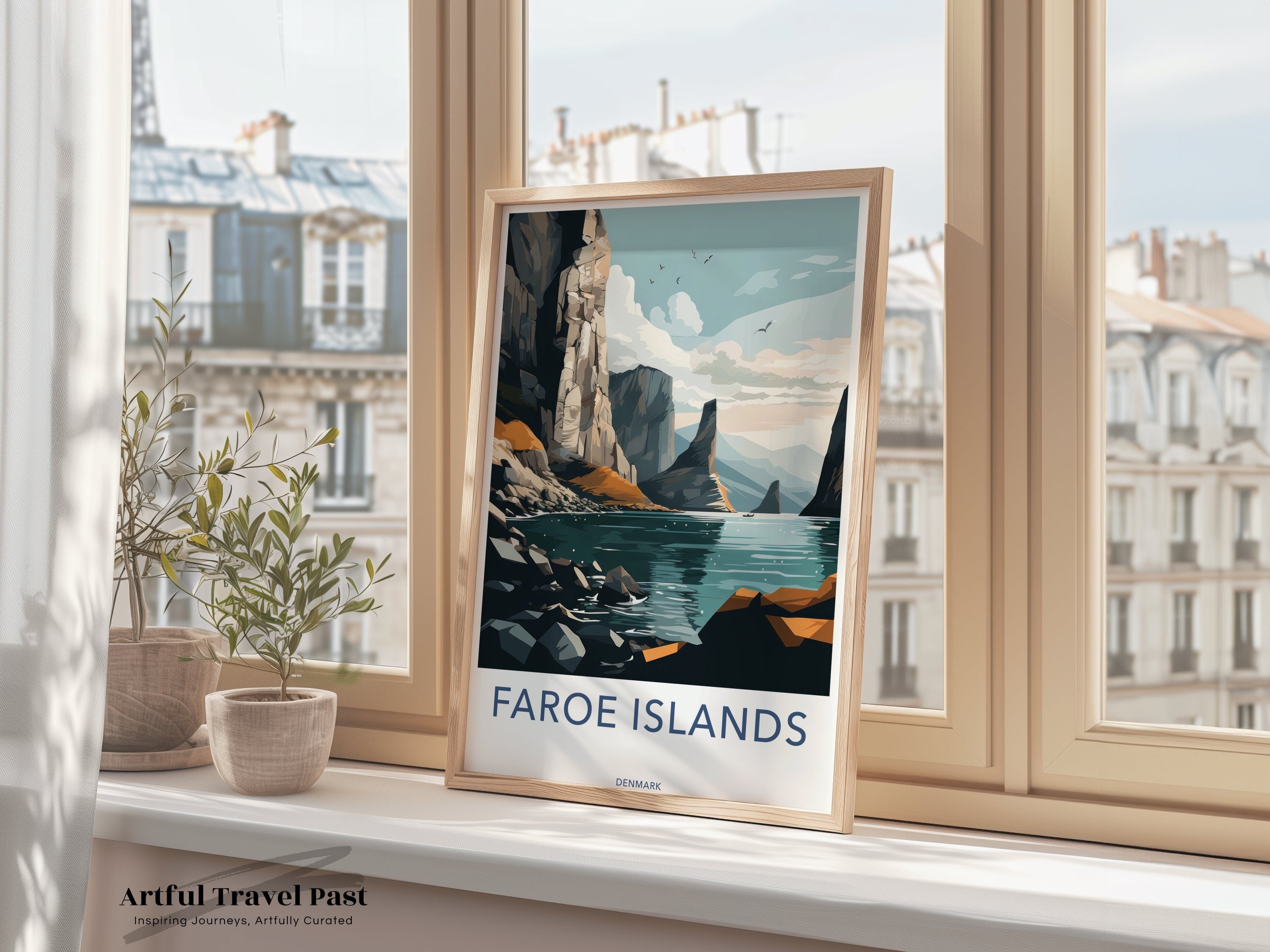 Faroe Islands Framed Poster, Beautiful Landscape Art, Coastal Views, Modern Wall Decor, Scandinavian Nature Print, Iconic Cliffs