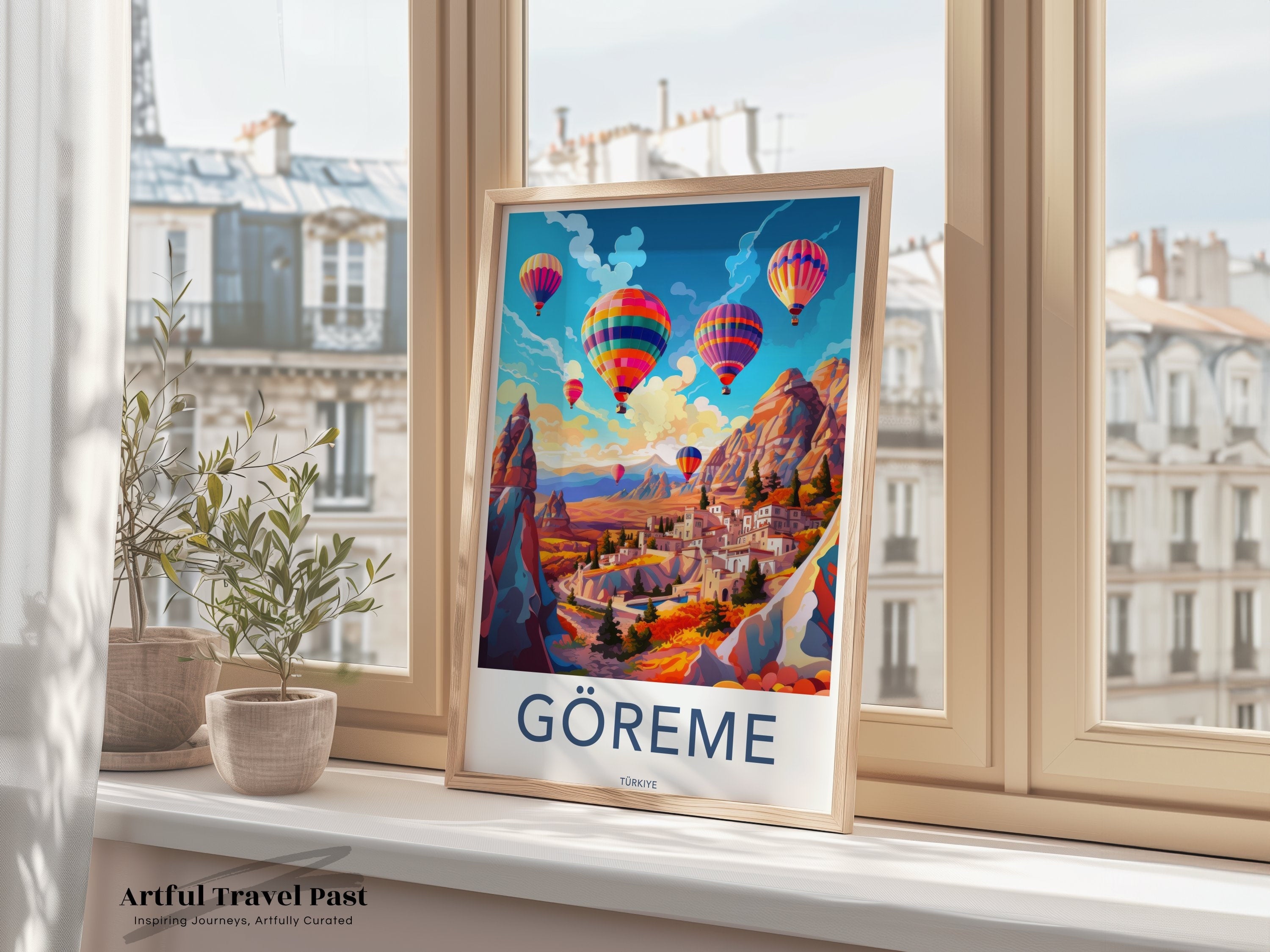 Hot Air Balloons Over Göreme Framed Poster, Stunning Göreme Landscape, Beautiful Scenic Art Print, Wall Decor for Home or Office